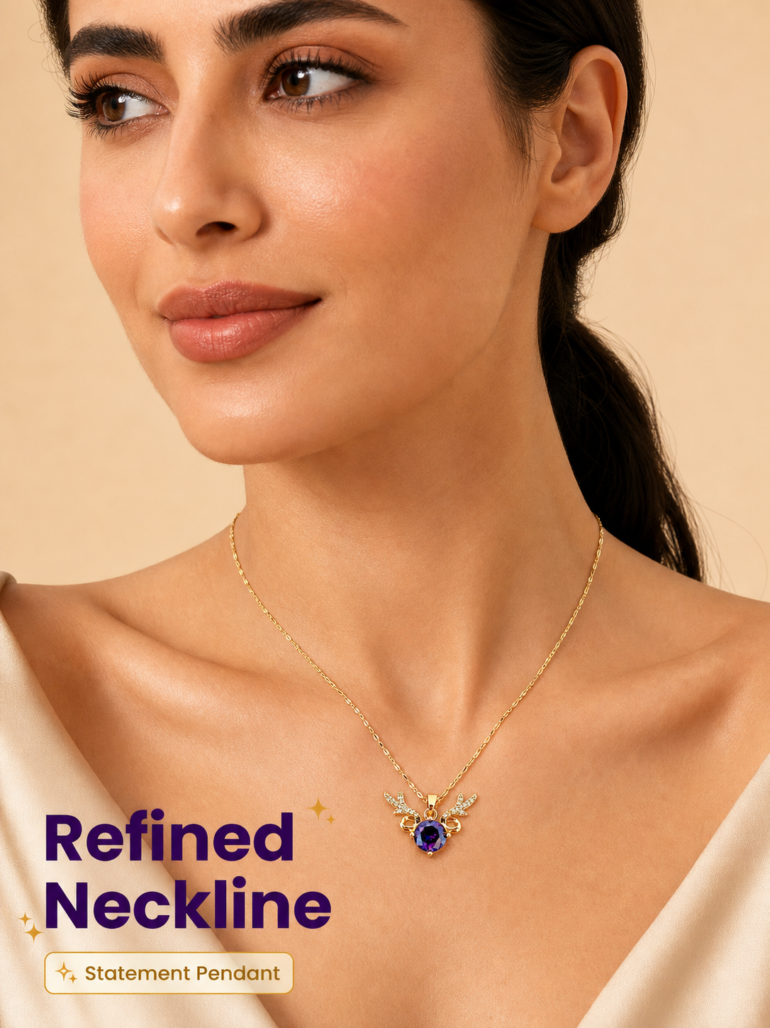 Gold Antler Pendant Necklace with Gemstone