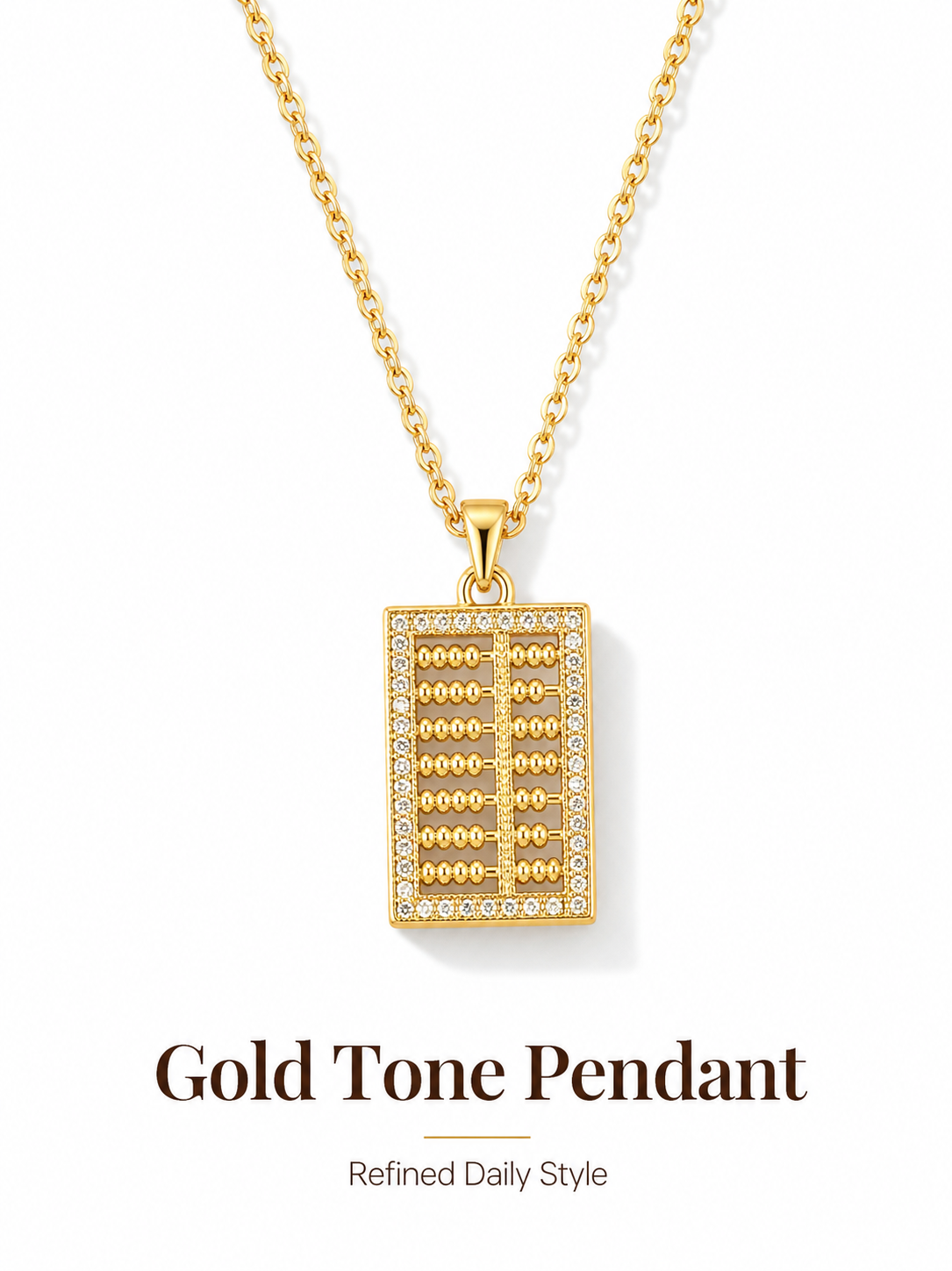 Gold Abacus Zircon Pendant Necklace