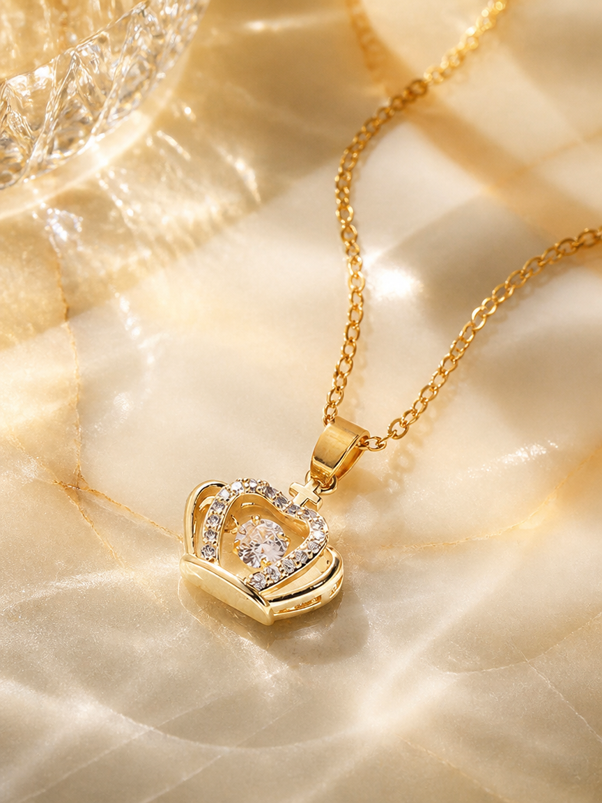 Golden Crown Pendant Necklace