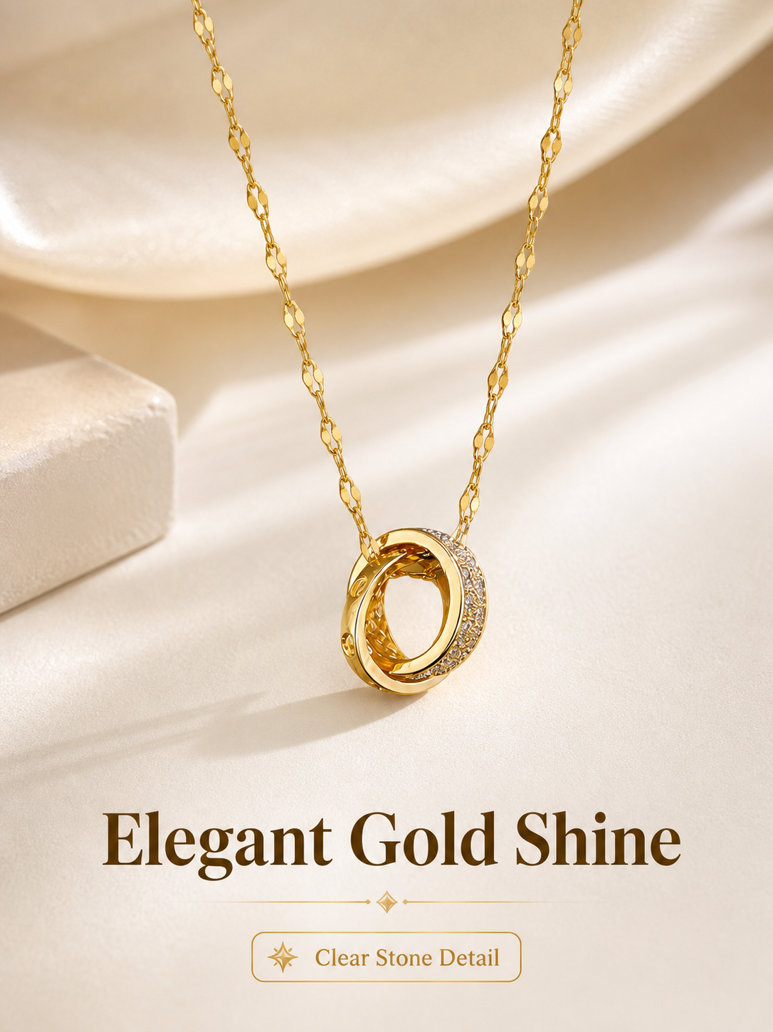 Golden Interlocking Circles Pendant Necklace