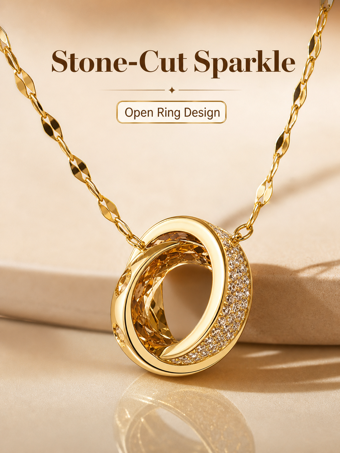 Golden Interlocking Circles Pendant Necklace