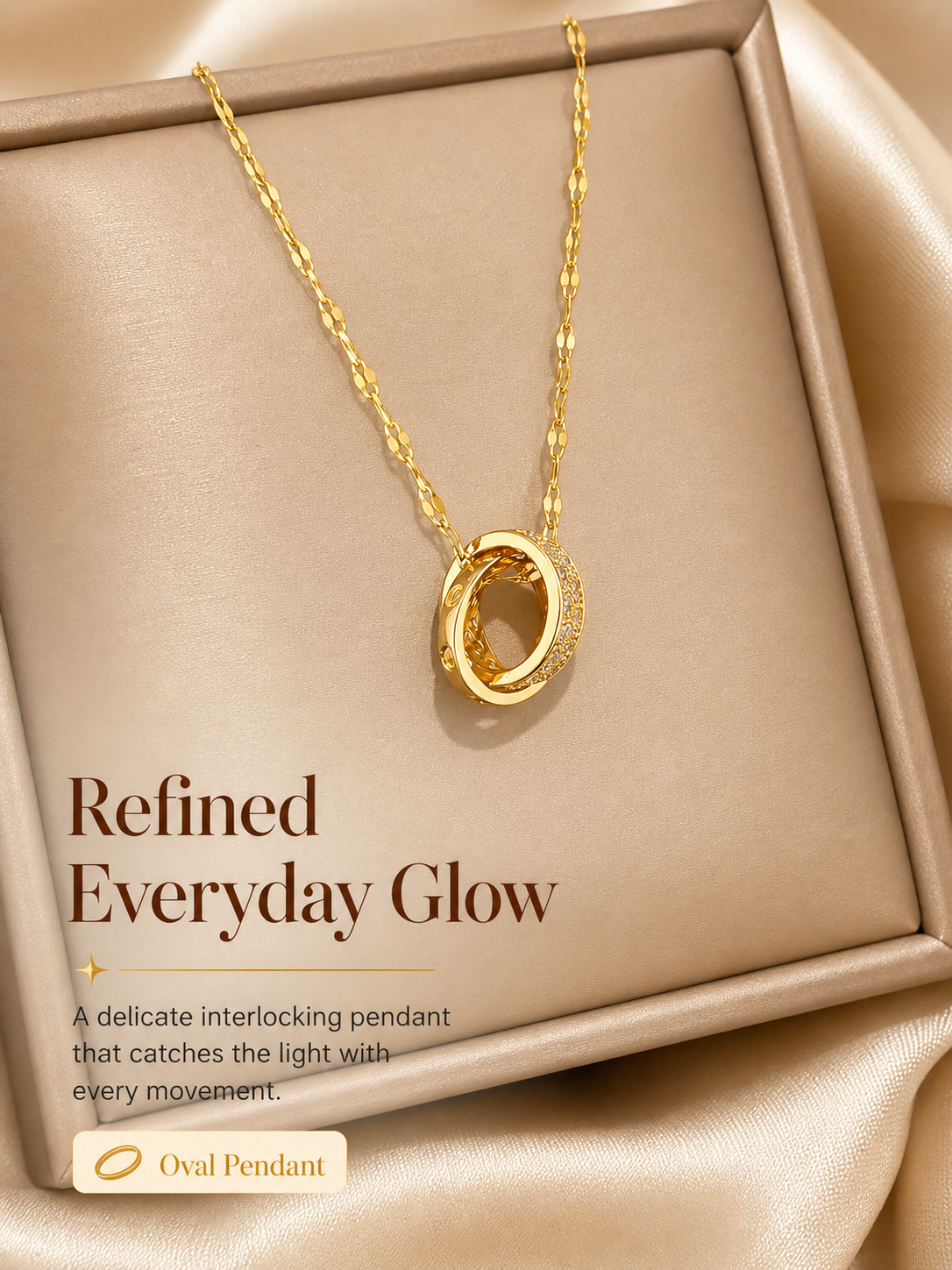 Golden Interlocking Circles Pendant Necklace