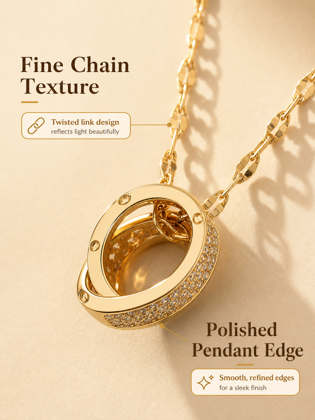 Golden Interlocking Circles Pendant Necklace