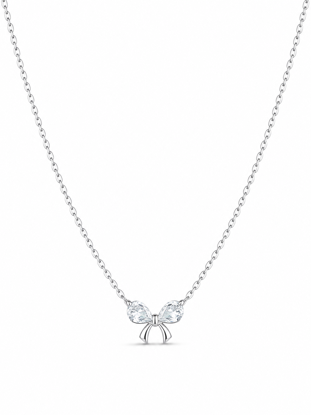 Silver Bow Zirconia Necklace