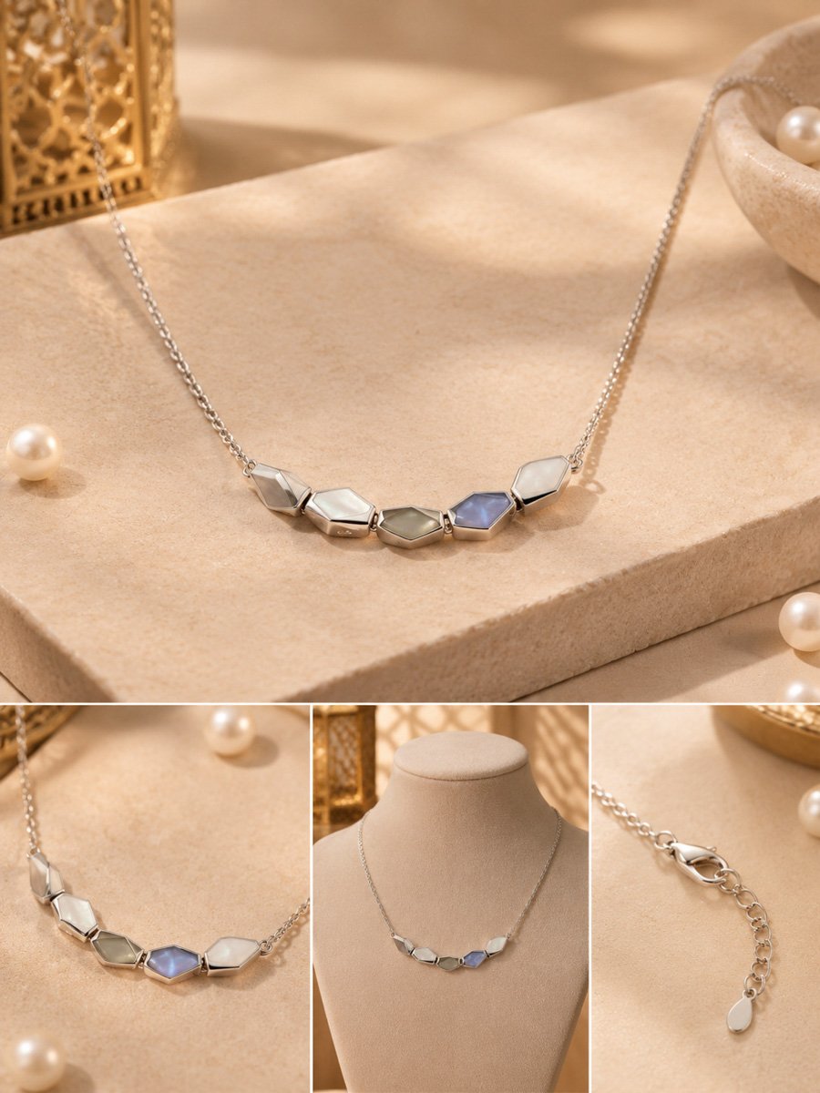Silver Chain Necklace with Geometric Accents