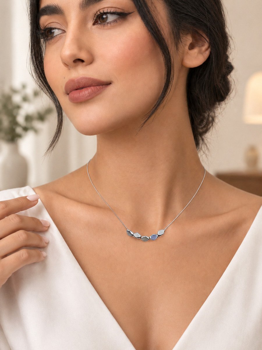 Silver Chain Necklace with Geometric Accents