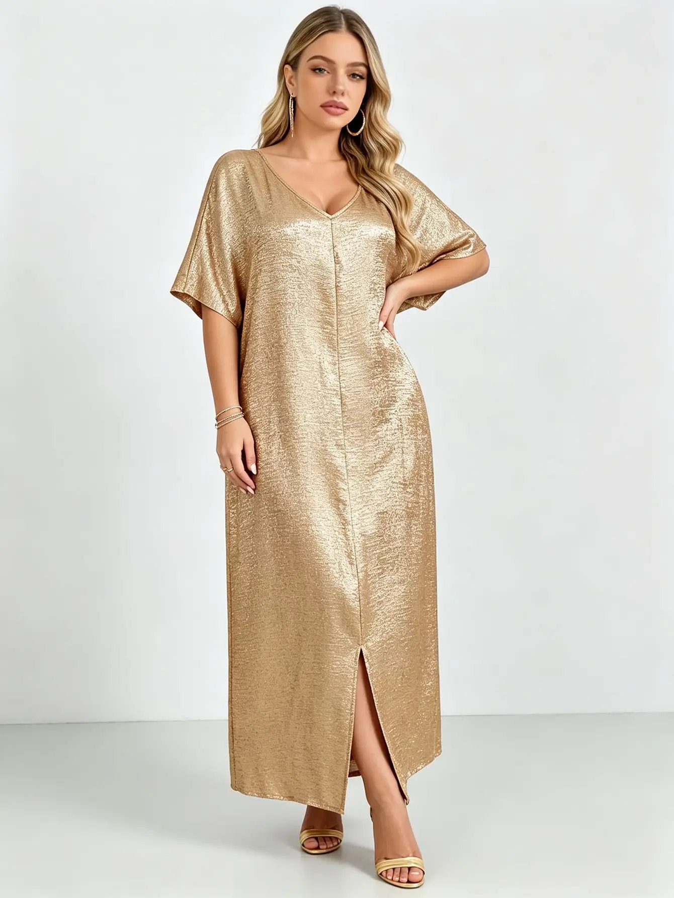 Plus Golden Maxi A-Line Dress