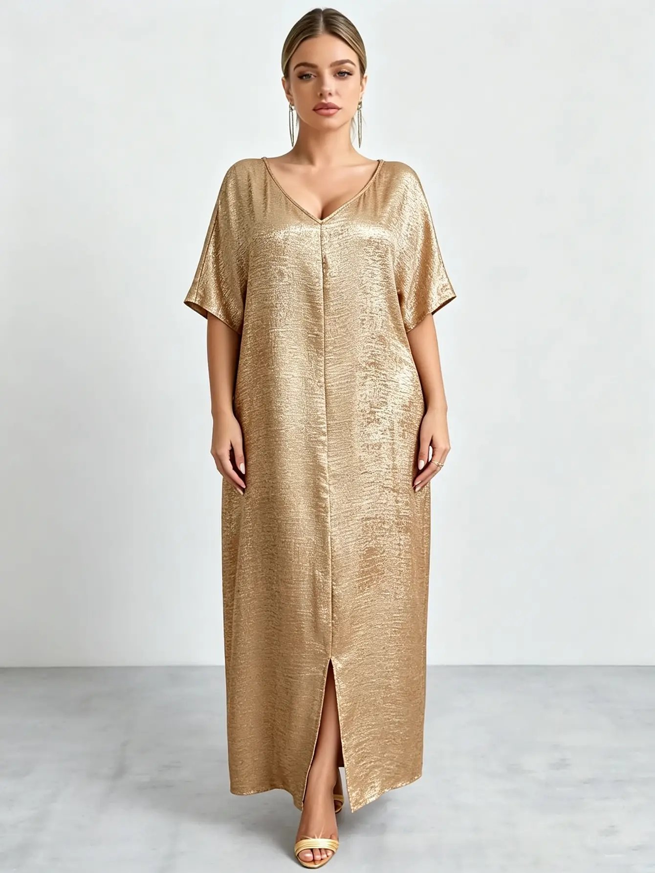 Plus Golden Maxi A-Line Dress