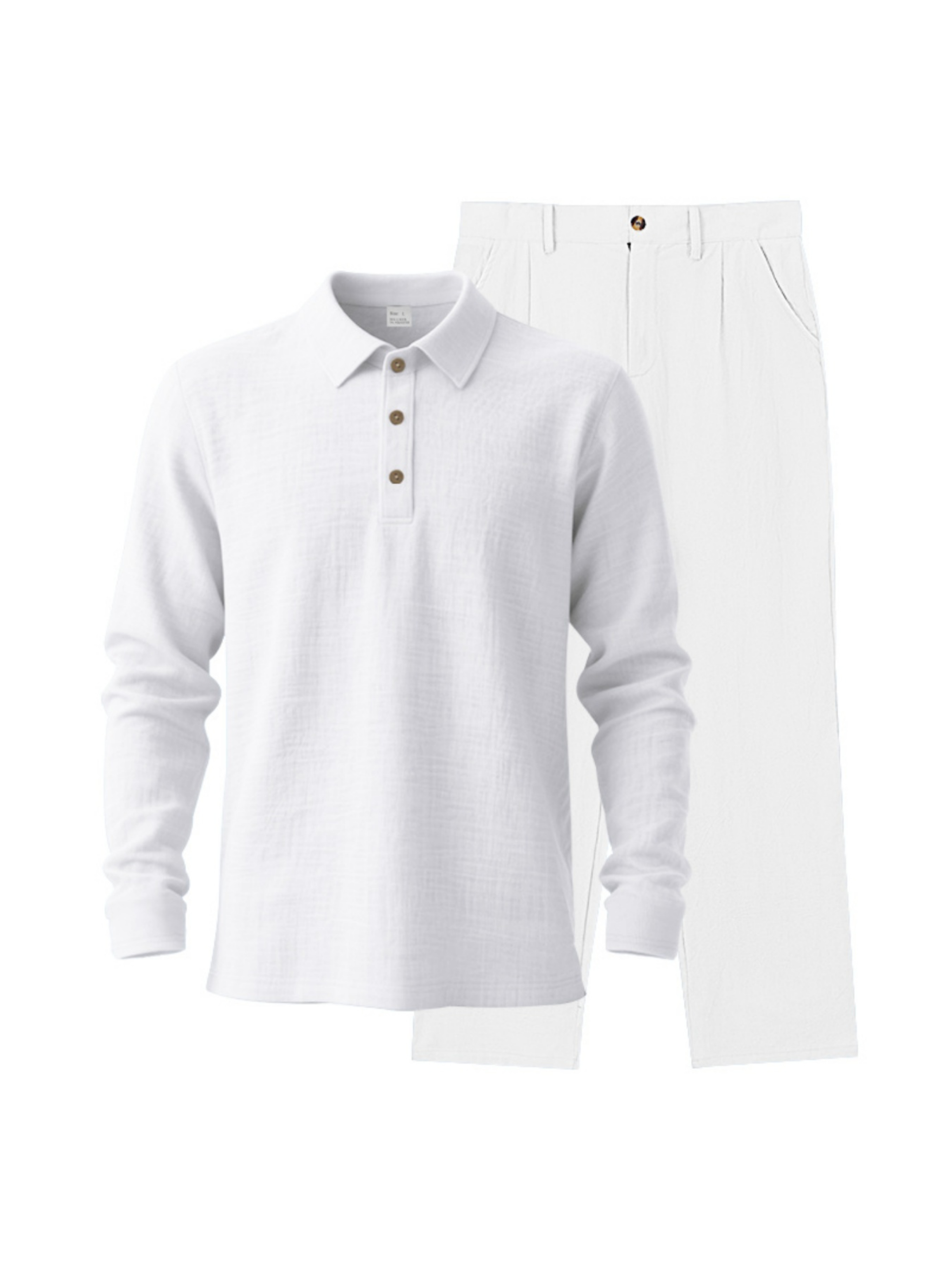Men White Linen Trousers and Polo Co-Ord Set
