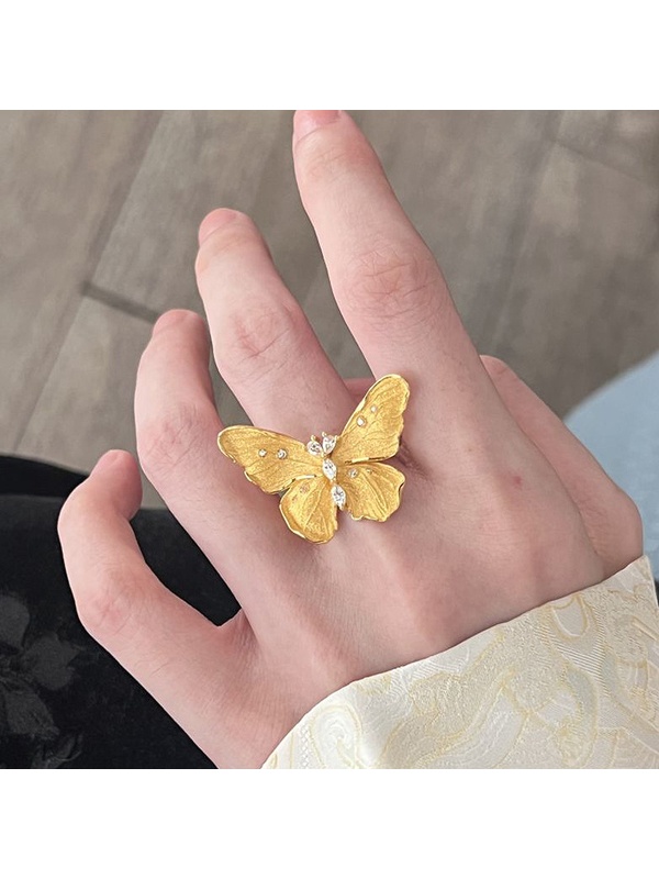 Gold Butterfly Ring with Embellished Accent