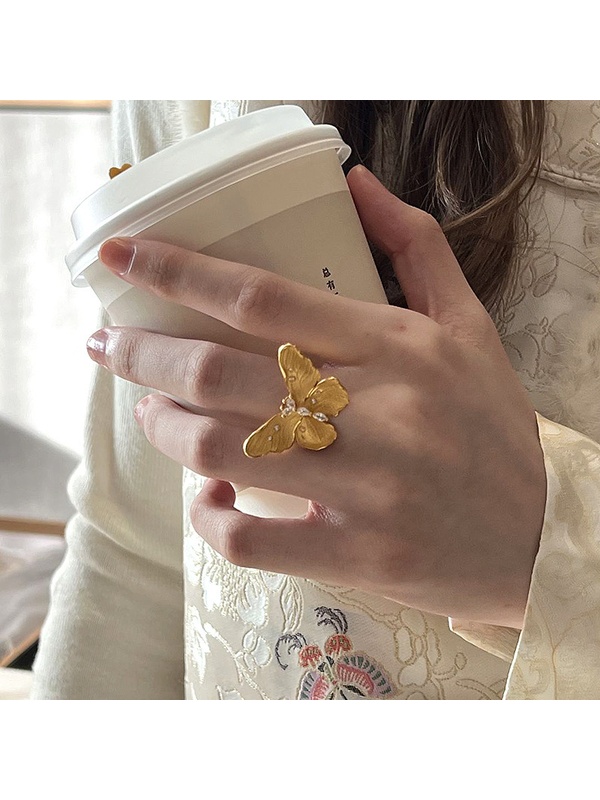 Gold Butterfly Ring with Embellished Accent