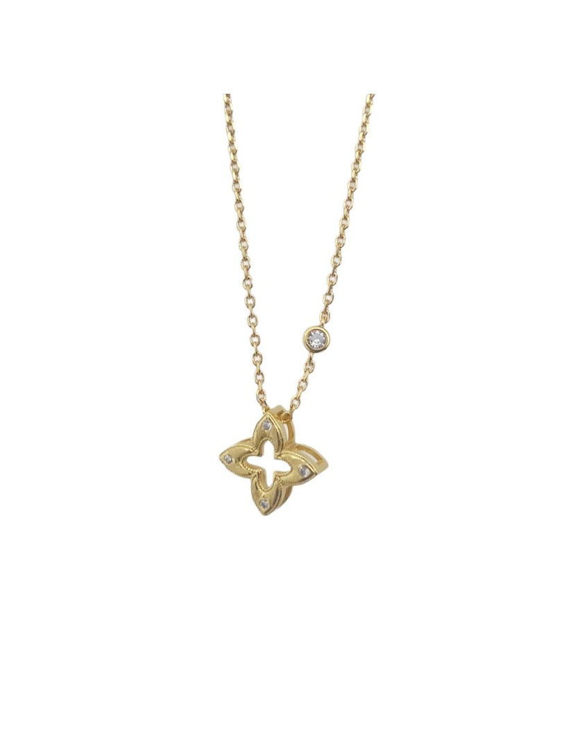 Gold Clover Necklace with Zircon