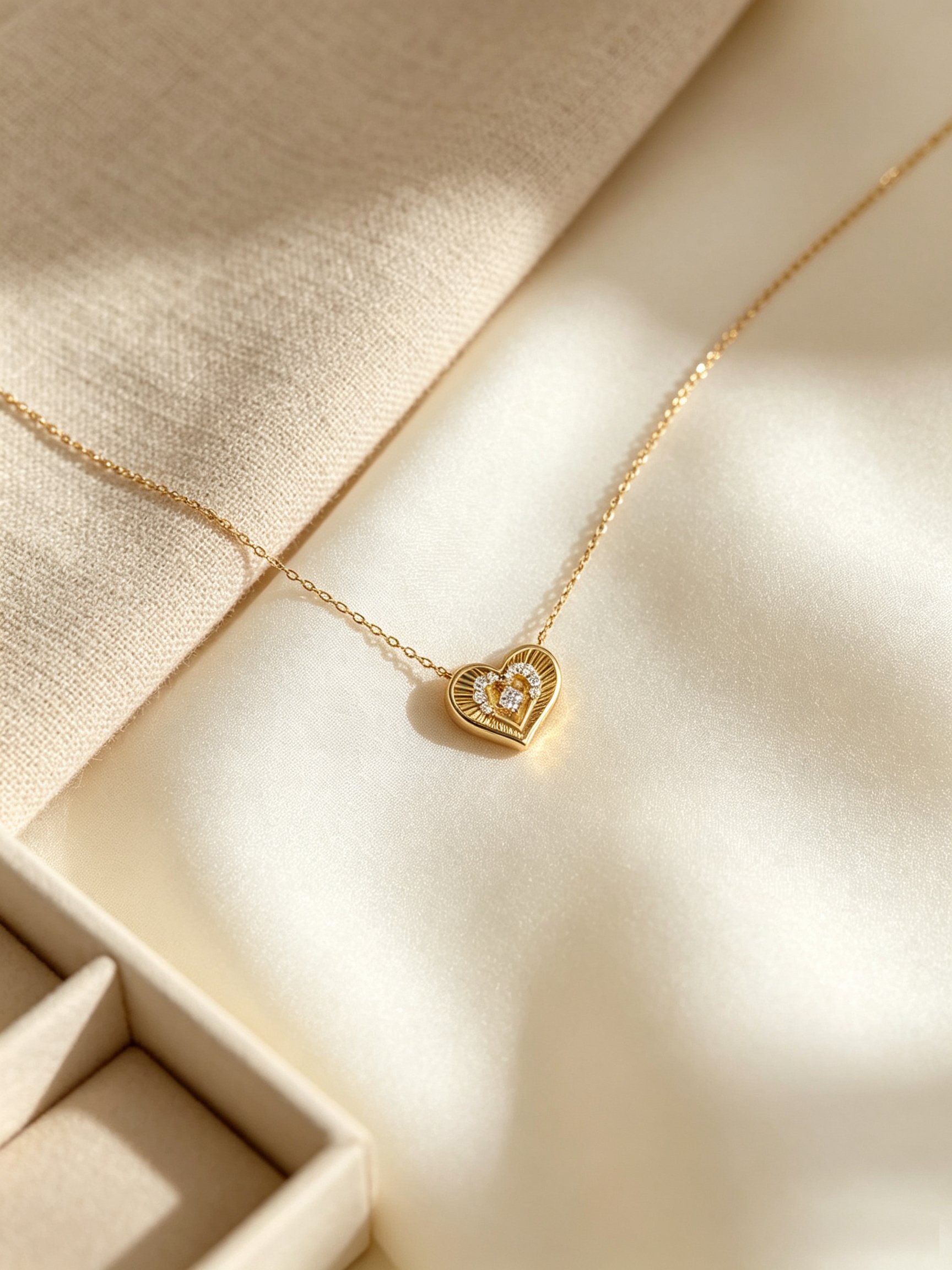 Golden Heart Pendant Necklace with Zirconia