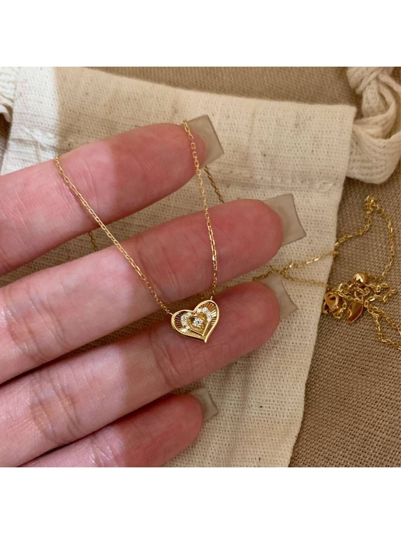 Golden Heart Pendant Necklace with Zirconia