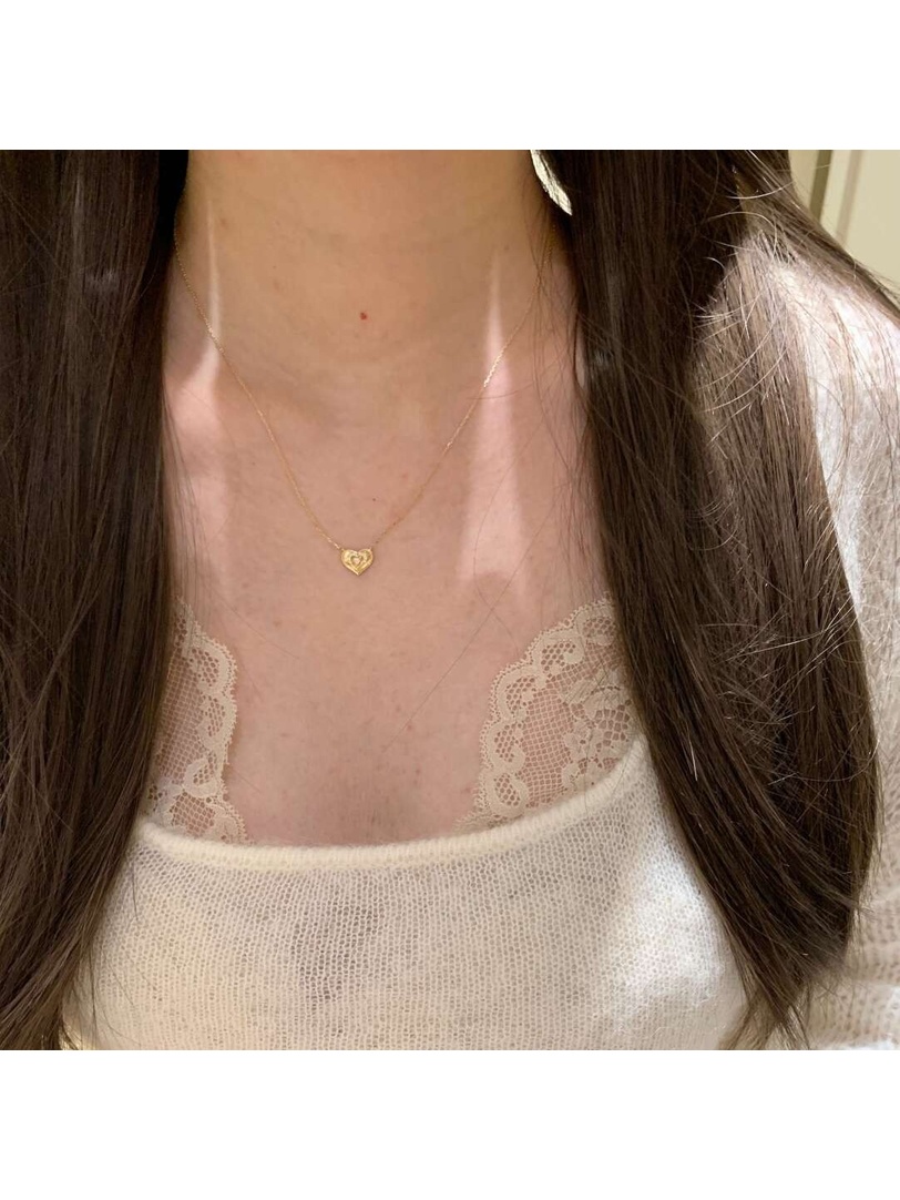 Golden Heart Pendant Necklace with Zirconia