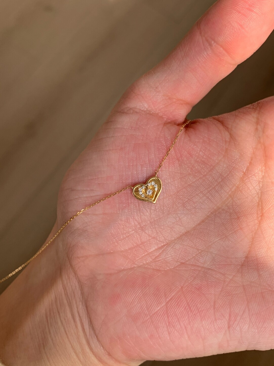 Golden Heart Pendant Necklace with Zirconia