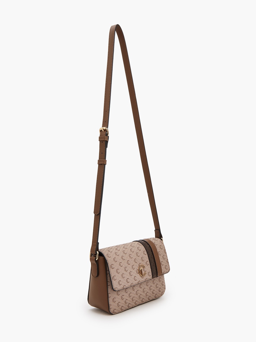 Monogram Print Crossbody Bag with Magnetic Closure