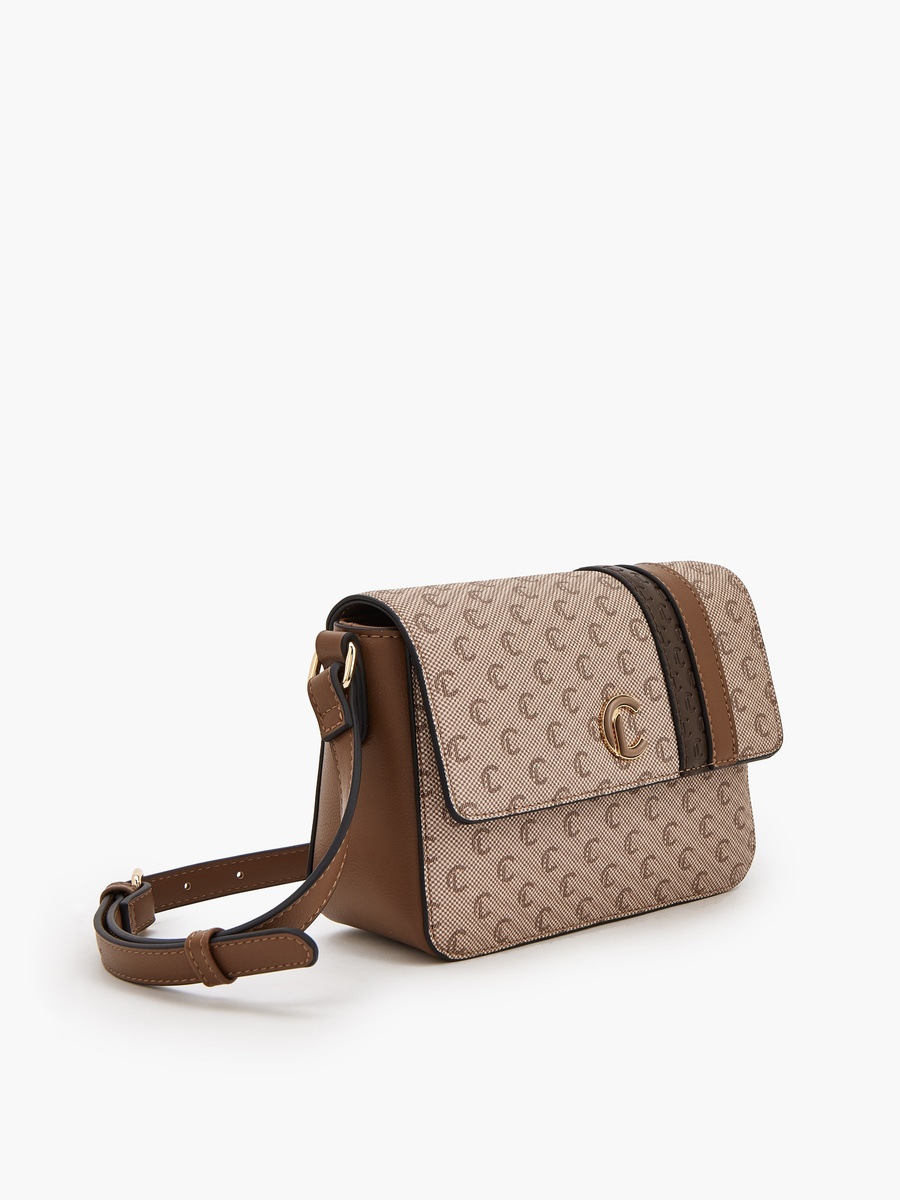 Monogram Print Crossbody Bag with Magnetic Closure