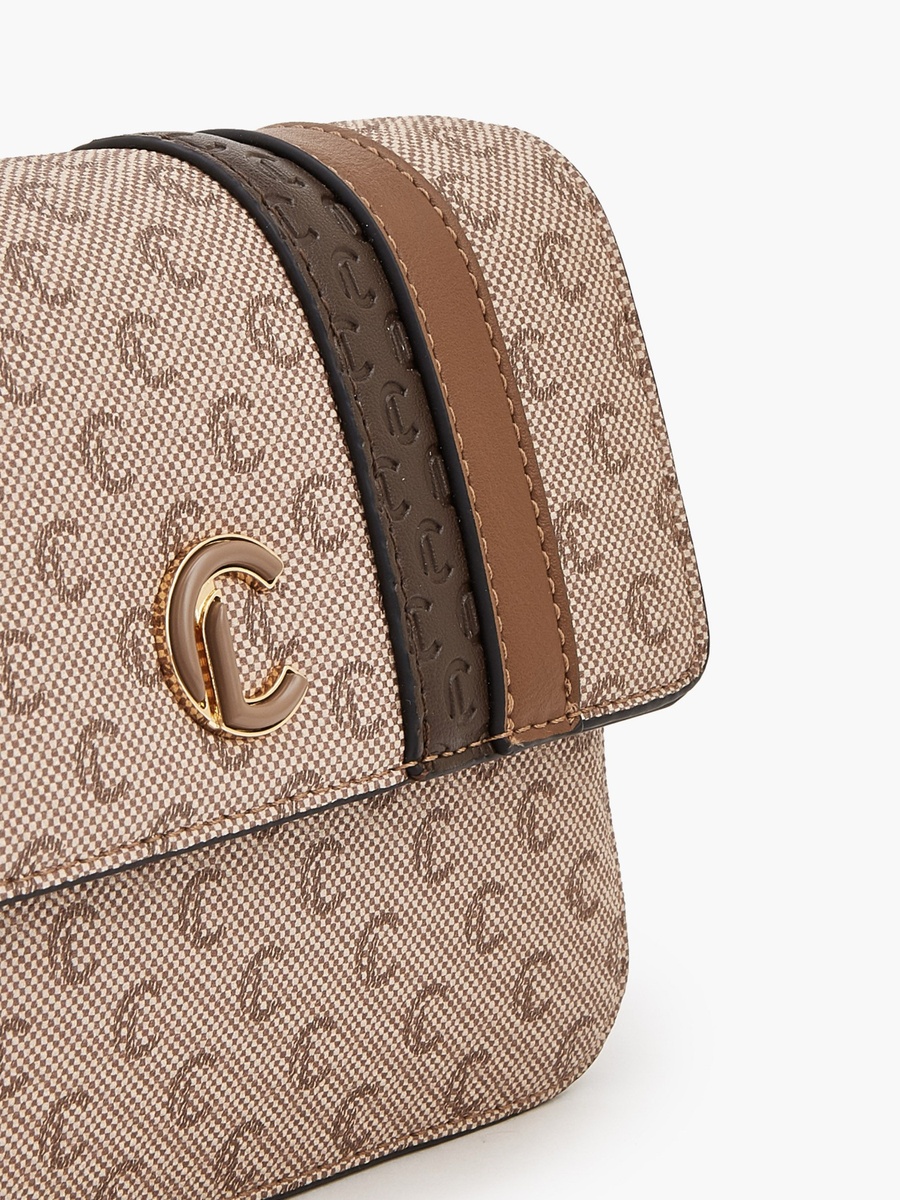 Monogram Print Crossbody Bag with Magnetic Closure
