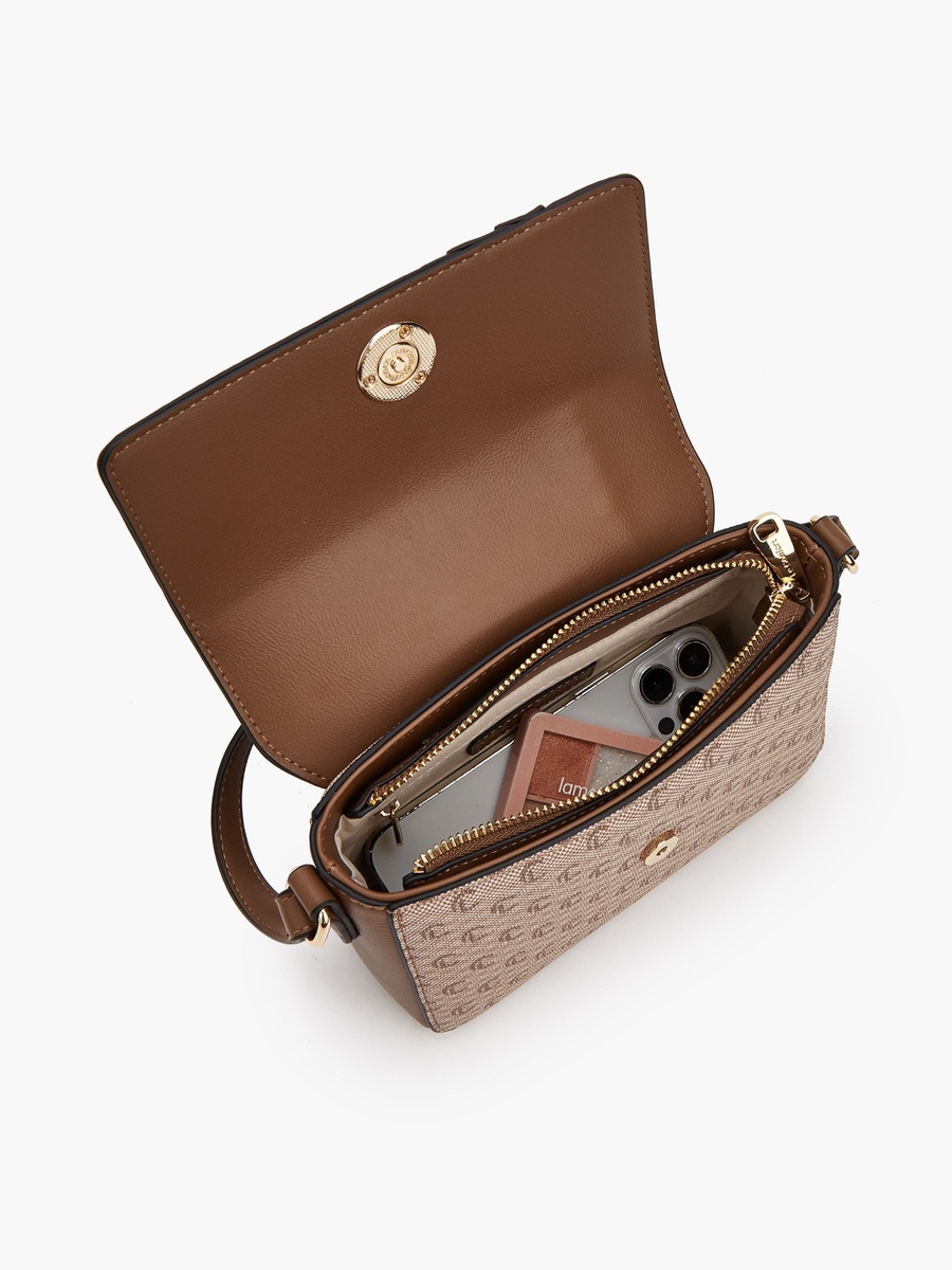 Monogram Print Crossbody Bag with Magnetic Closure