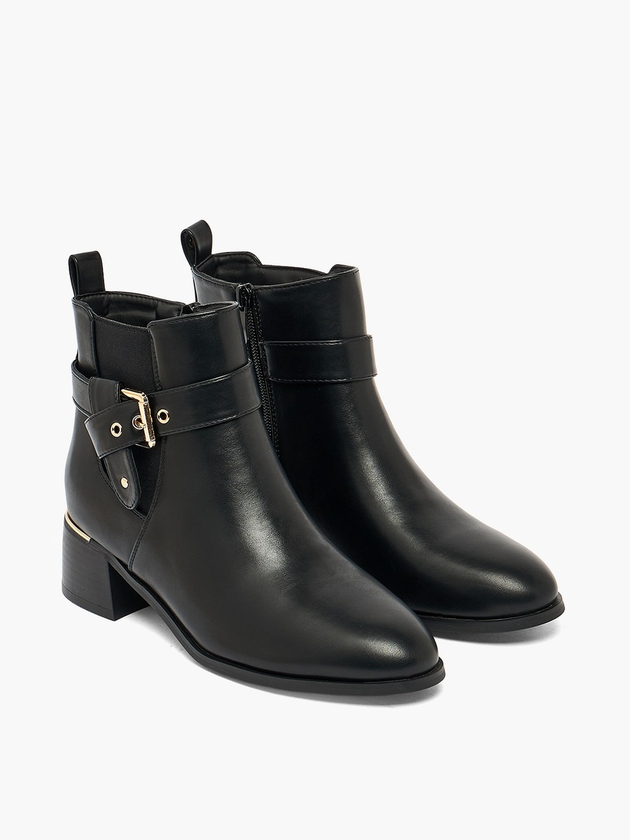 Women Buckled Block Heel Ankle Boots