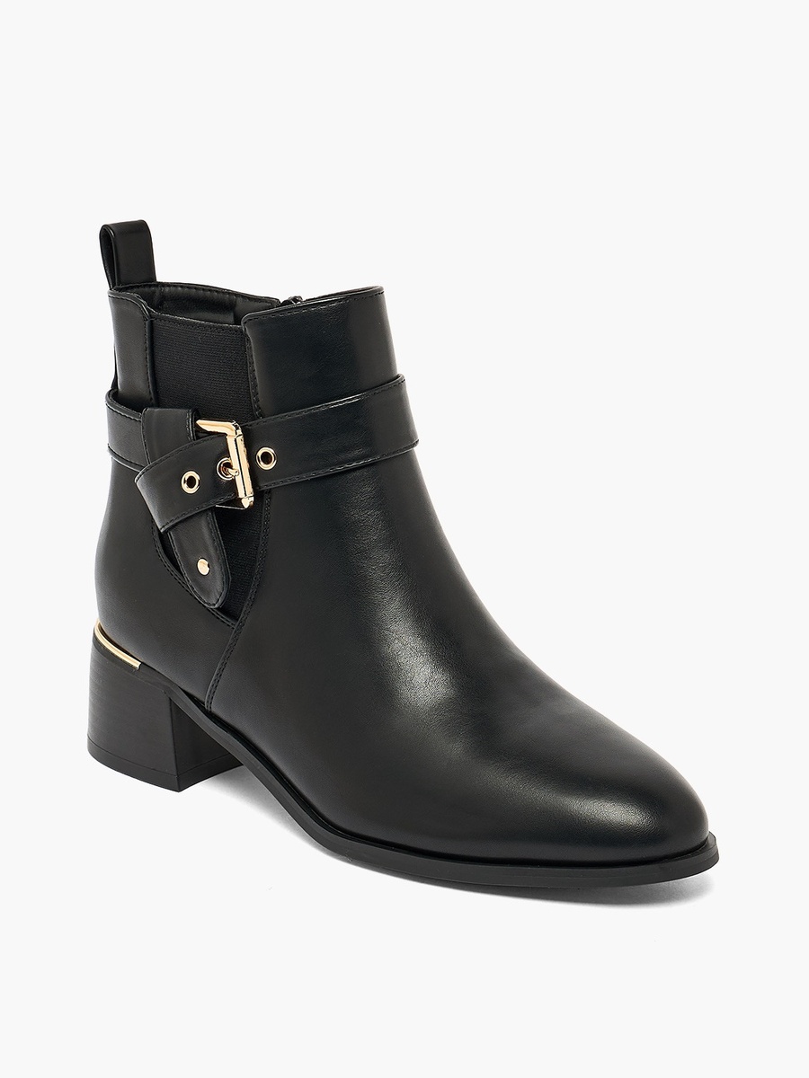 Women Buckled Block Heel Ankle Boots