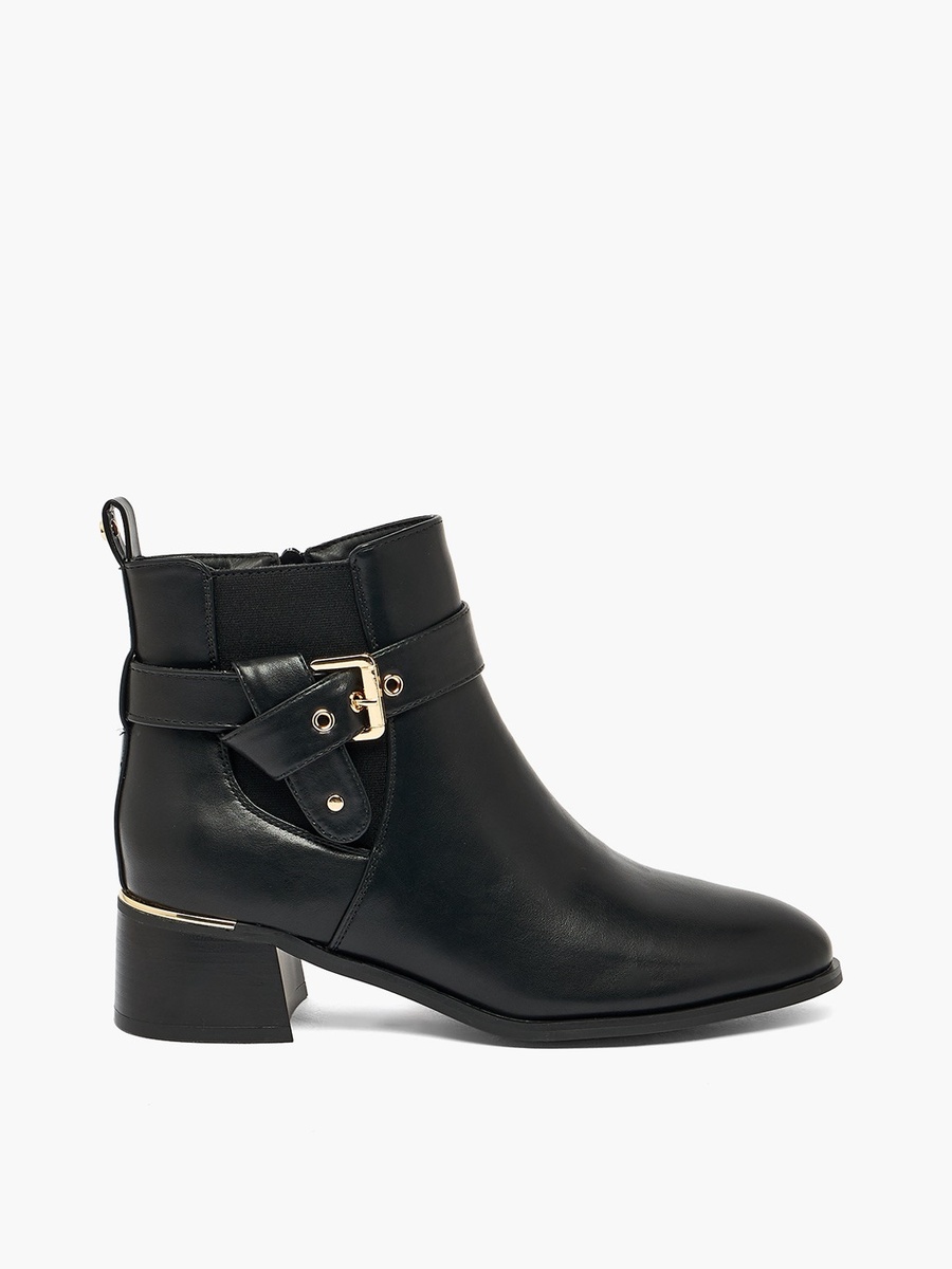 Women Buckled Block Heel Ankle Boots