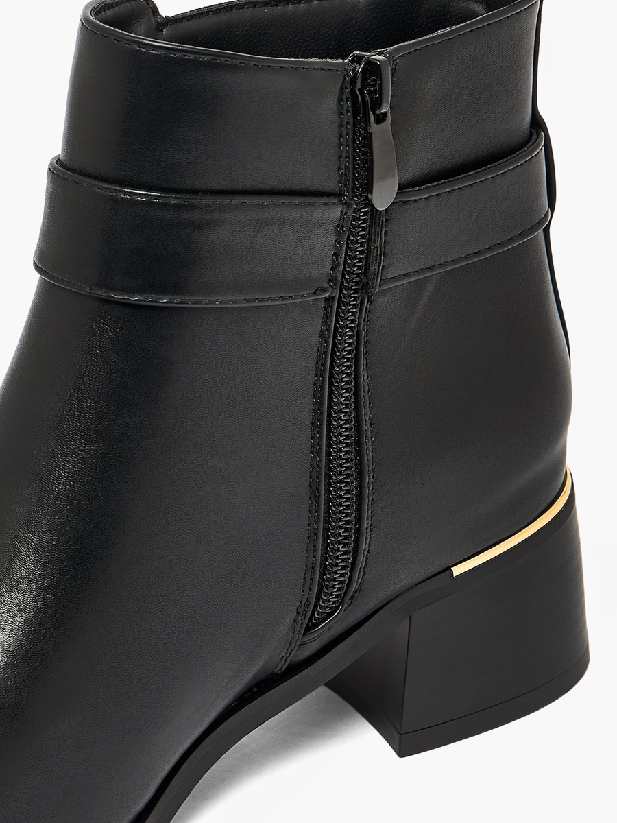 Women Buckled Block Heel Ankle Boots