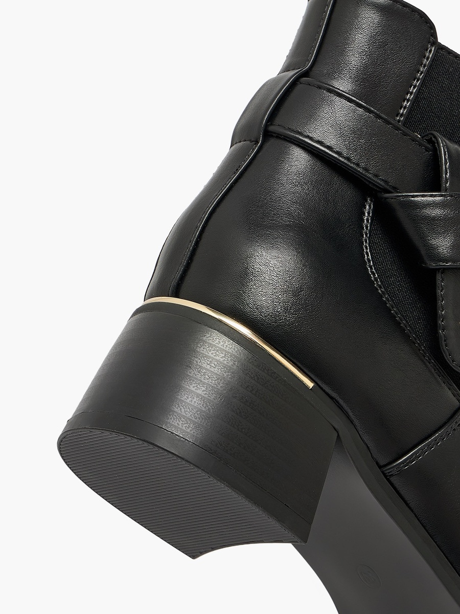 Women Buckled Block Heel Ankle Boots