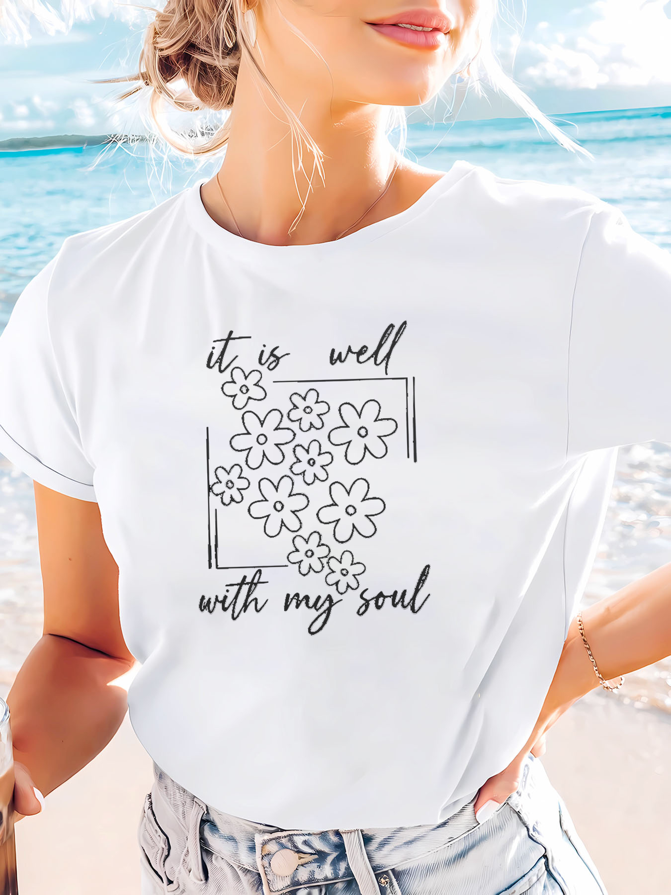 It Is Well With My Soul Floral Print White T-Shirt