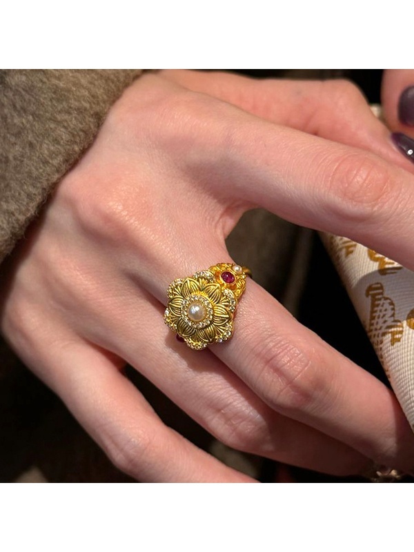 Golden Blossom Pearl Ring