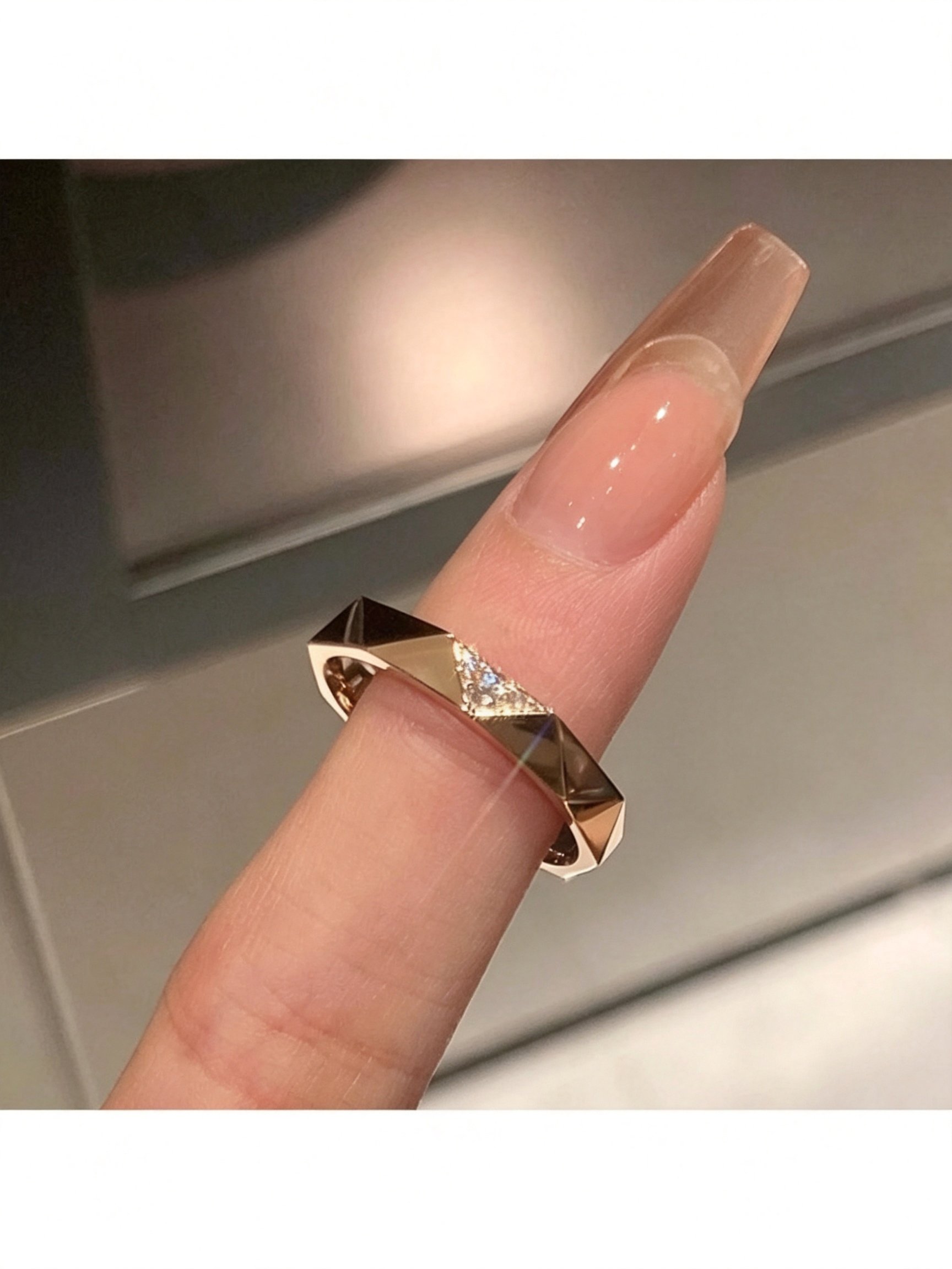 Gold Pyramid Ring with Diamonds