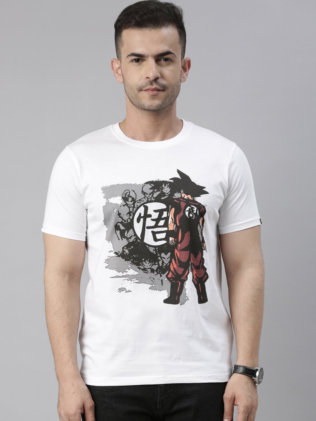White Graphic Round Neck T-Shirt - Dragon Ball Z Goku Print