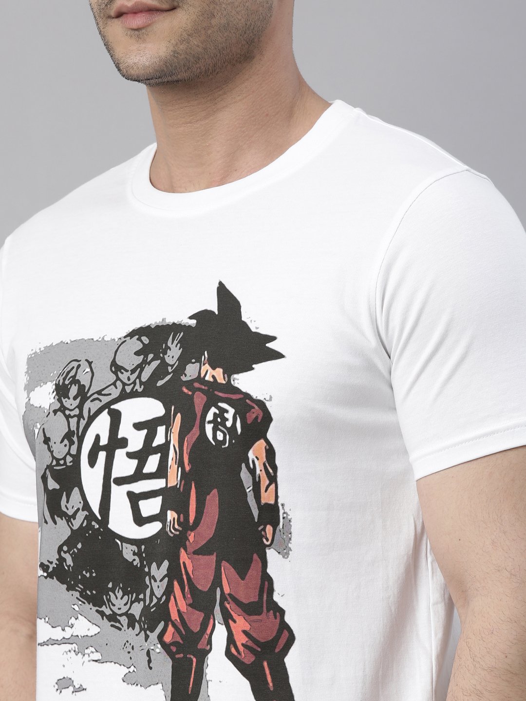 White Graphic Round Neck T-Shirt - Dragon Ball Z Goku Print