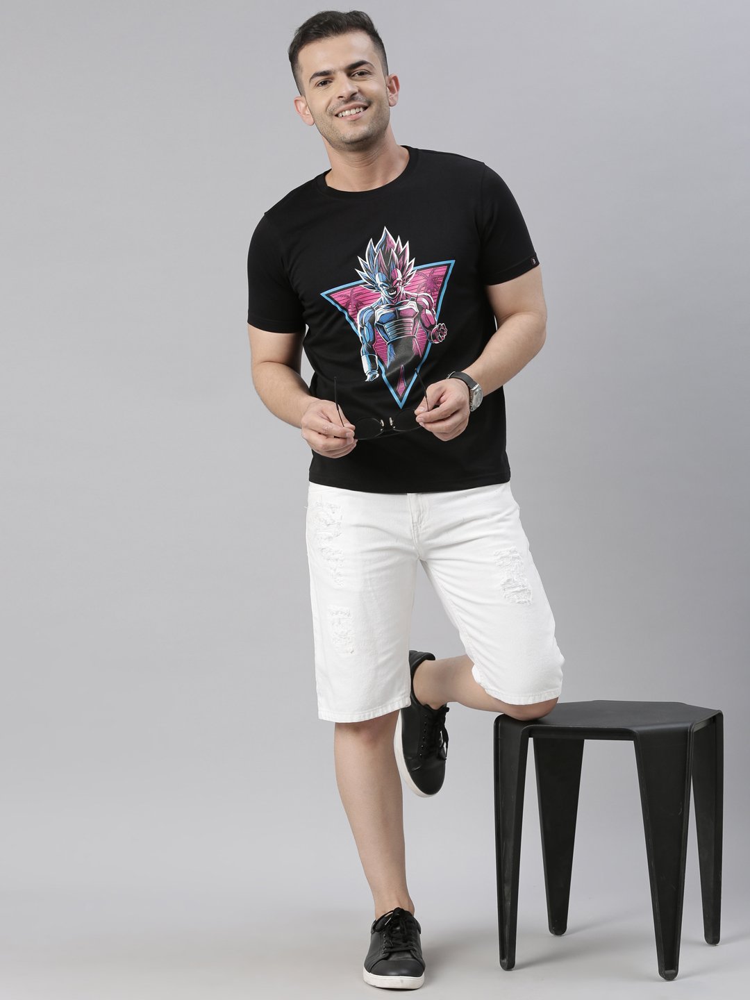Black Graphic Print Round Neck T-Shirt