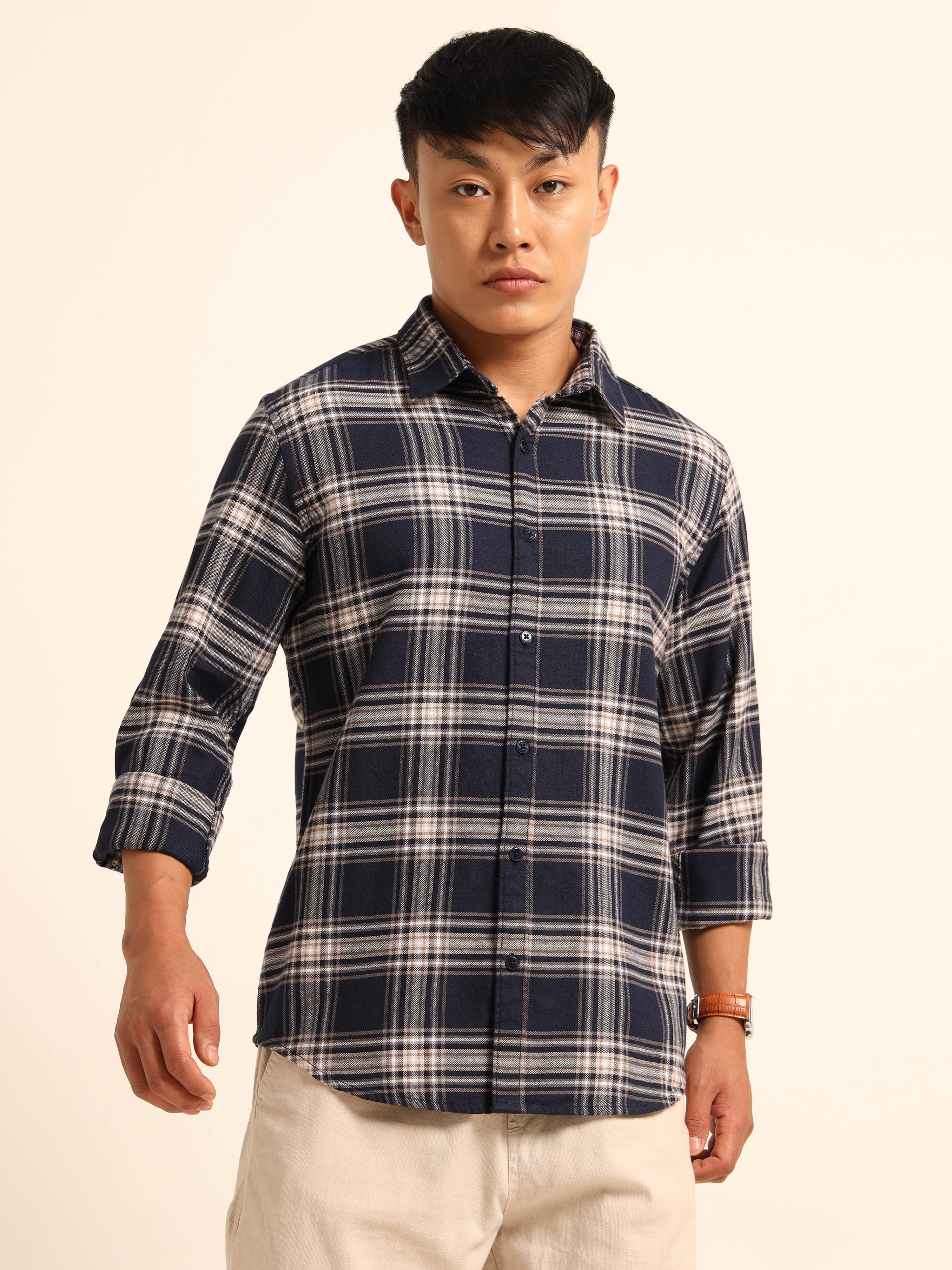 Multi-Color Bushirt Check Long Sleeves Shirt