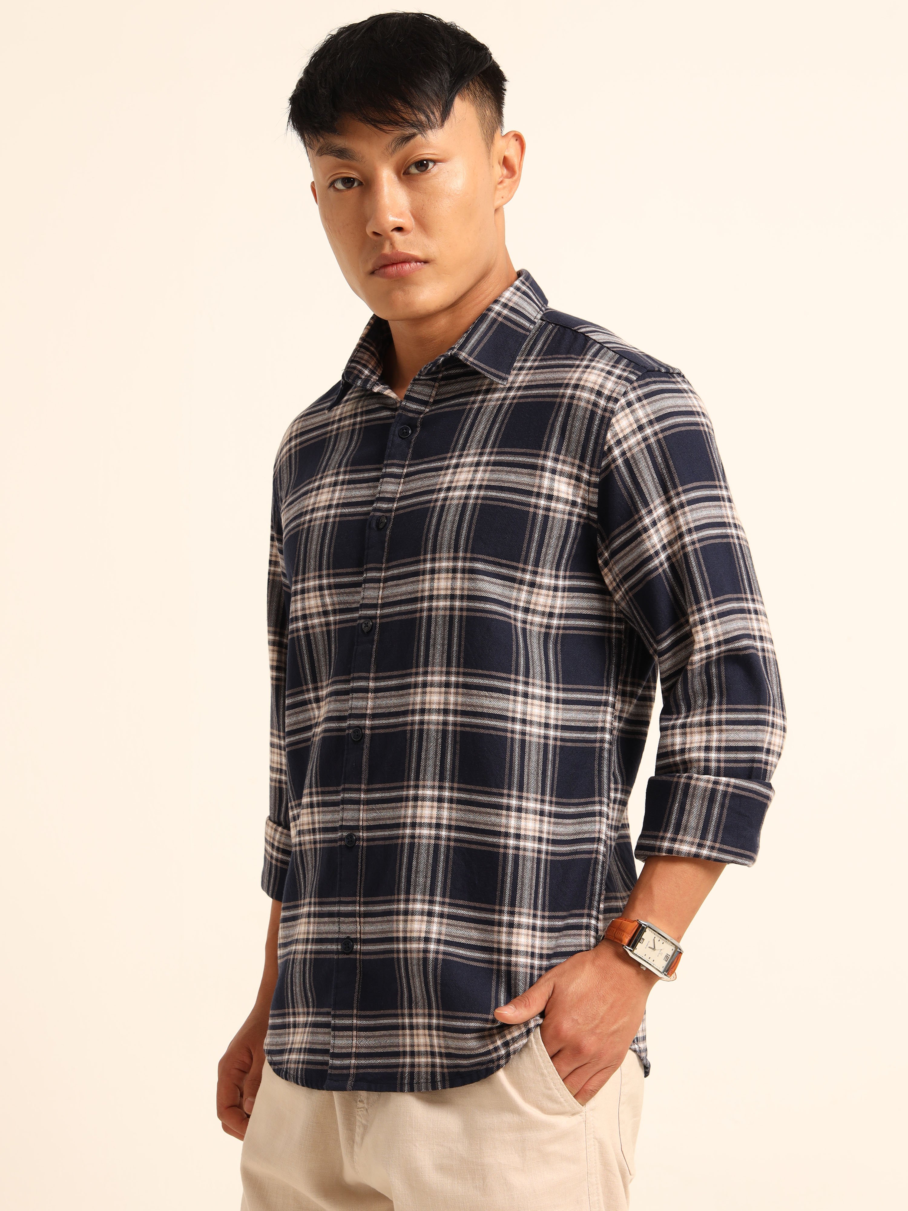 Multi-Color Bushirt Check Long Sleeves Shirt