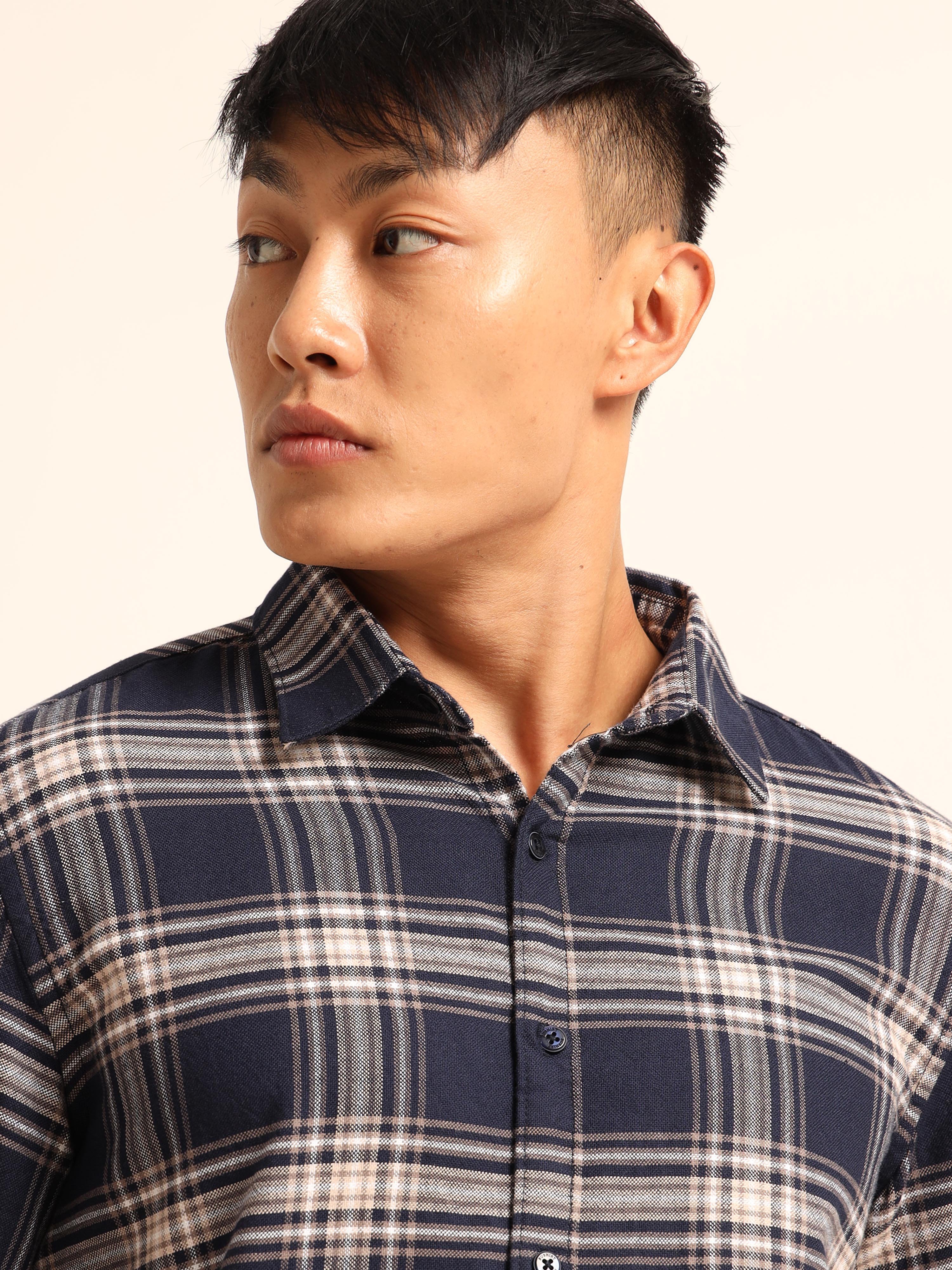 Multi-Color Bushirt Check Long Sleeves Shirt