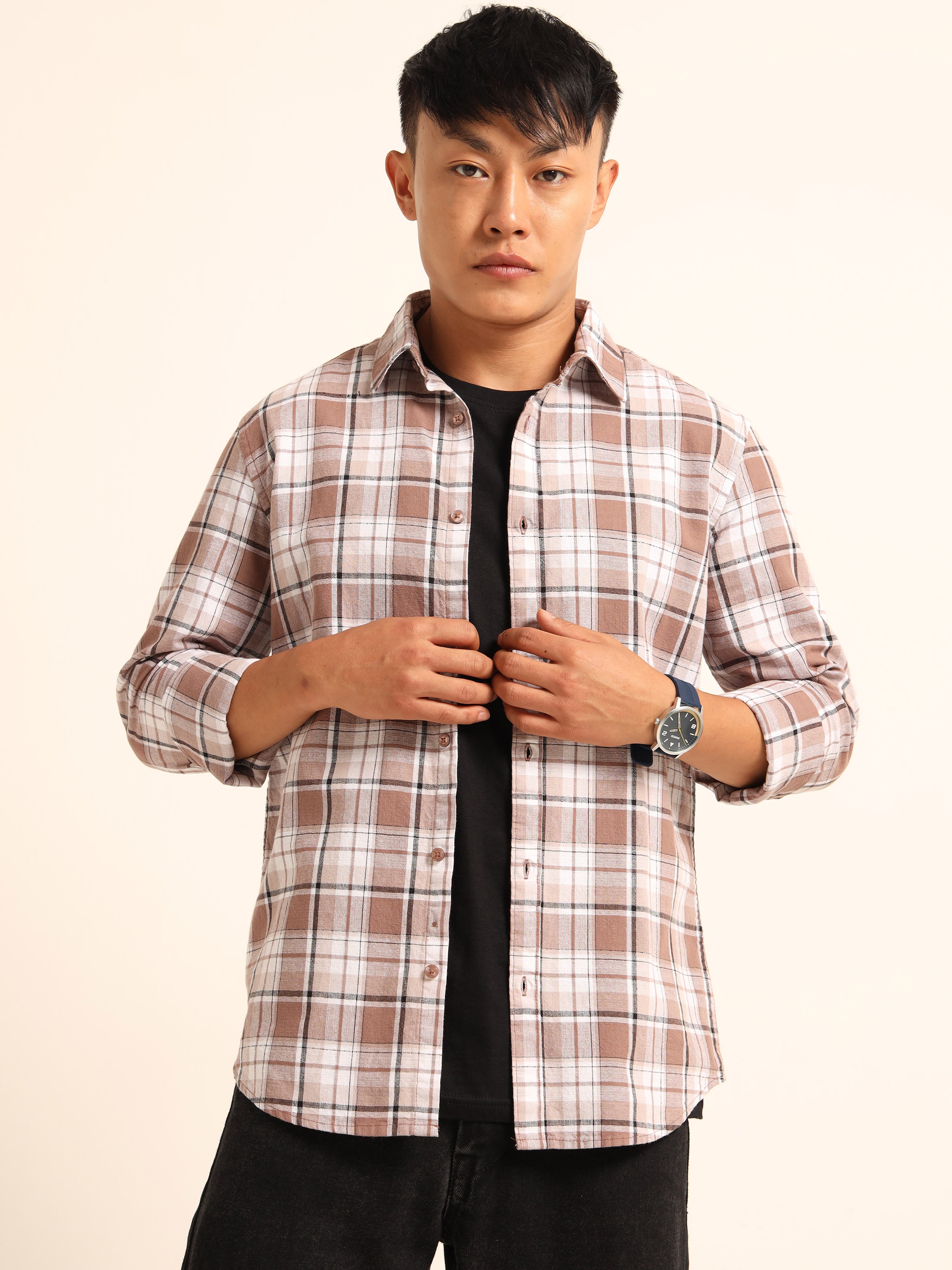 Brown Checked Flannel Shirt