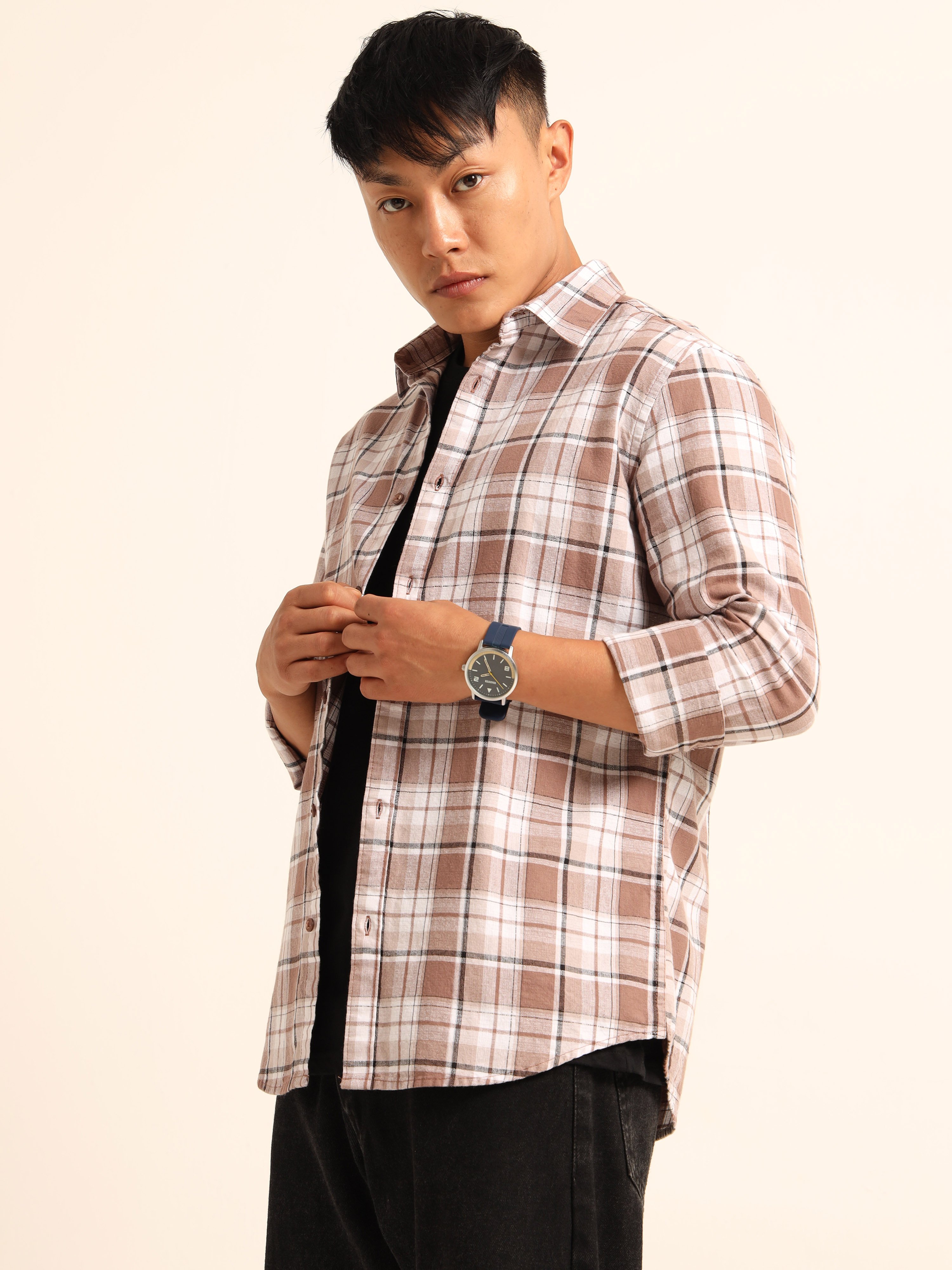 Brown Checked Flannel Shirt