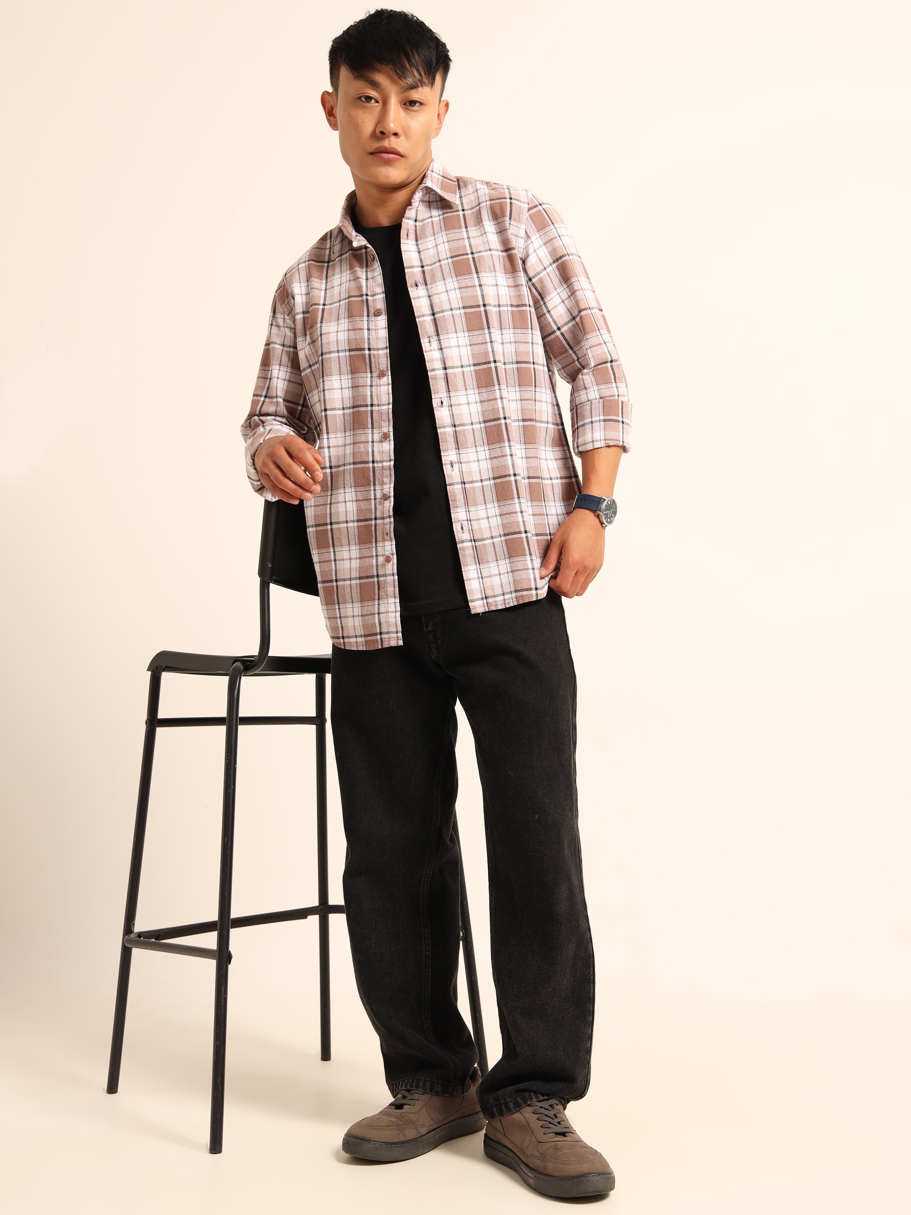 Brown Checked Flannel Shirt