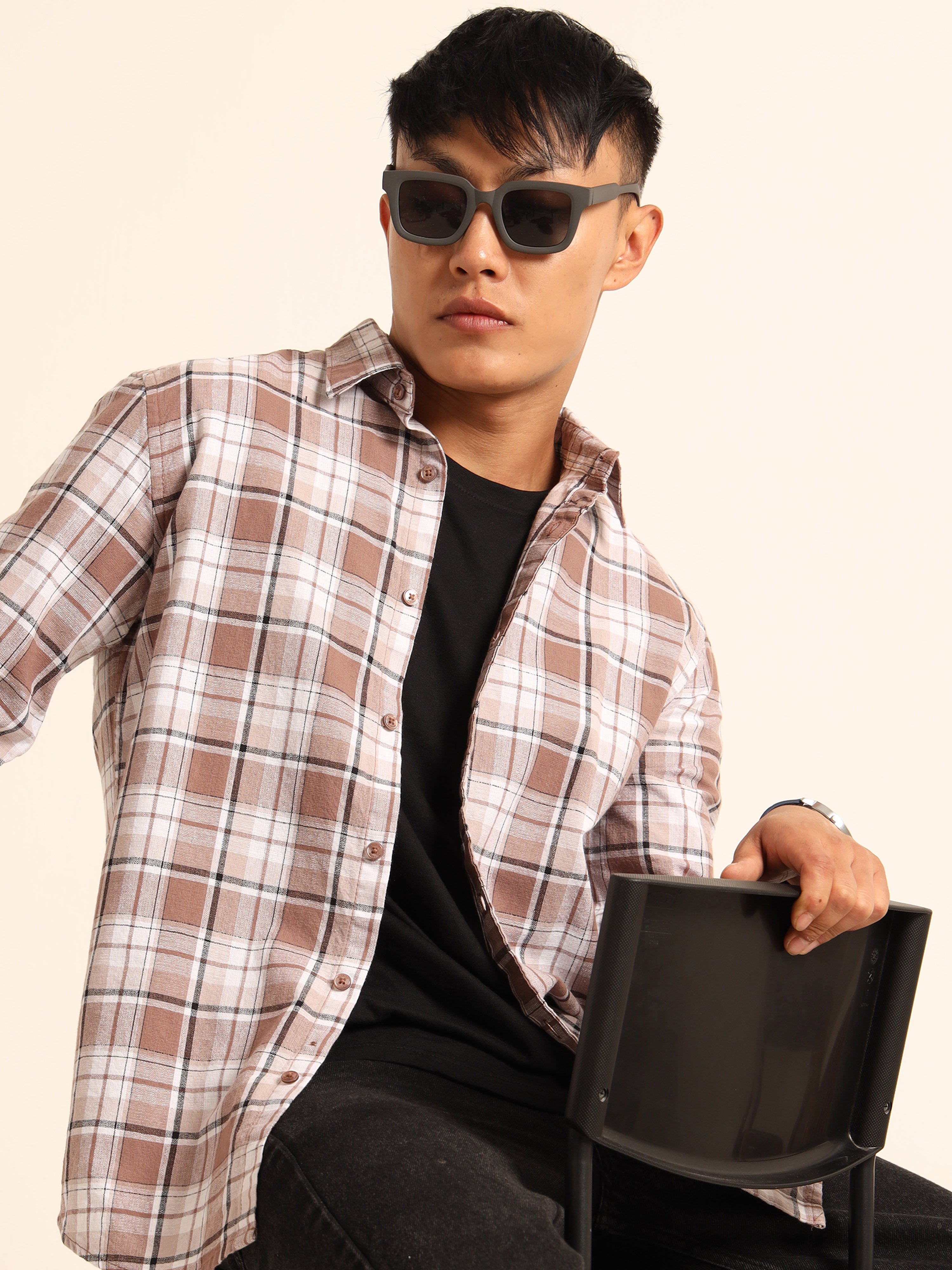 Brown Checked Flannel Shirt