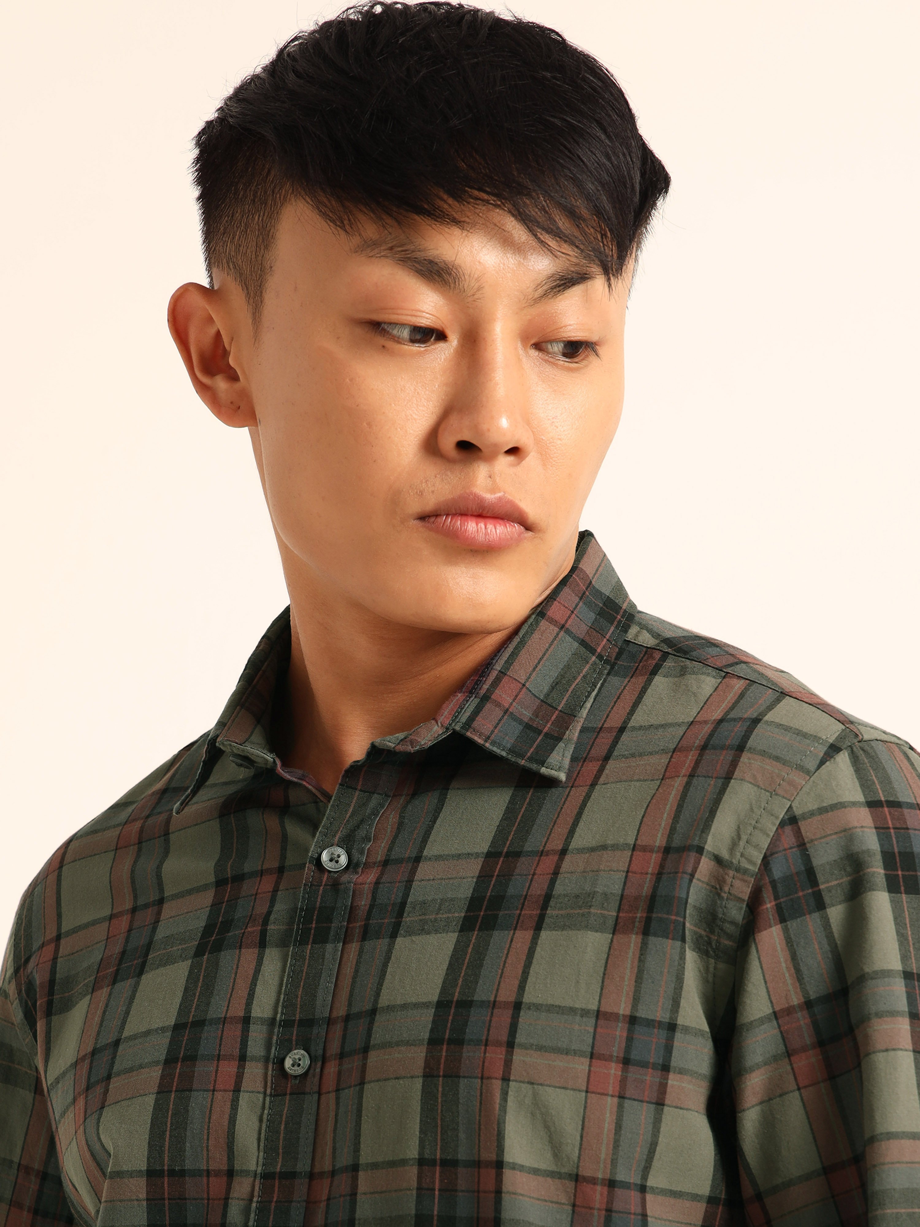 Dark Green Bushirt Check Long Sleeves Shirt