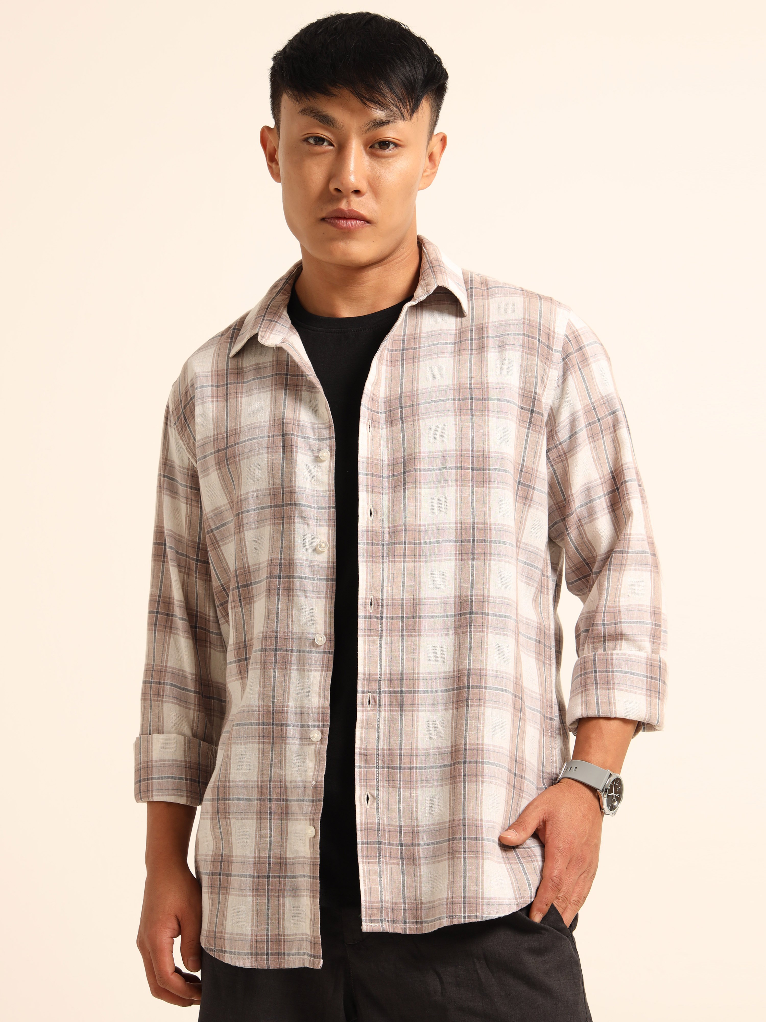 Light Pink Checked Casual Shirt