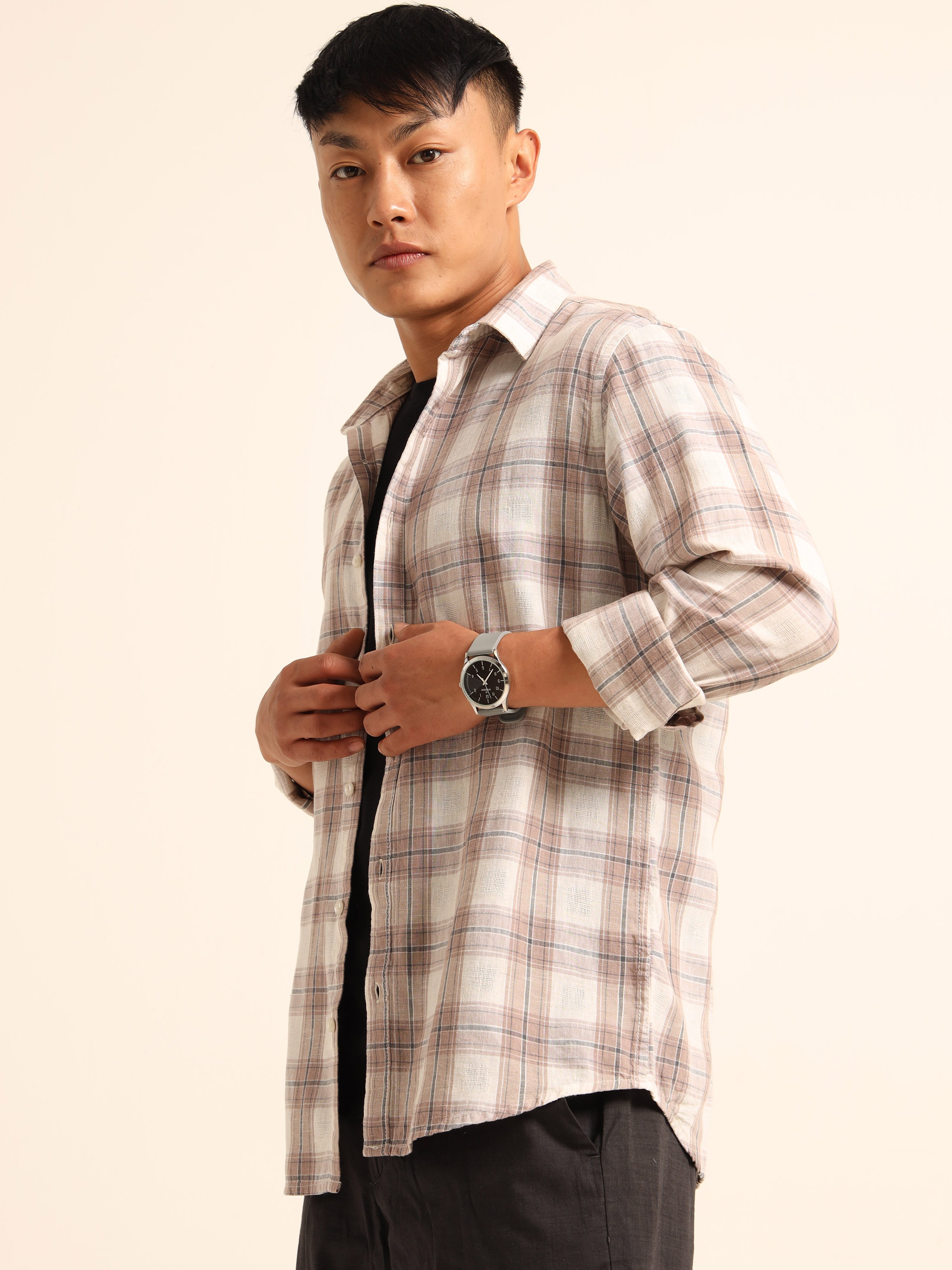 Light Pink Checked Casual Shirt