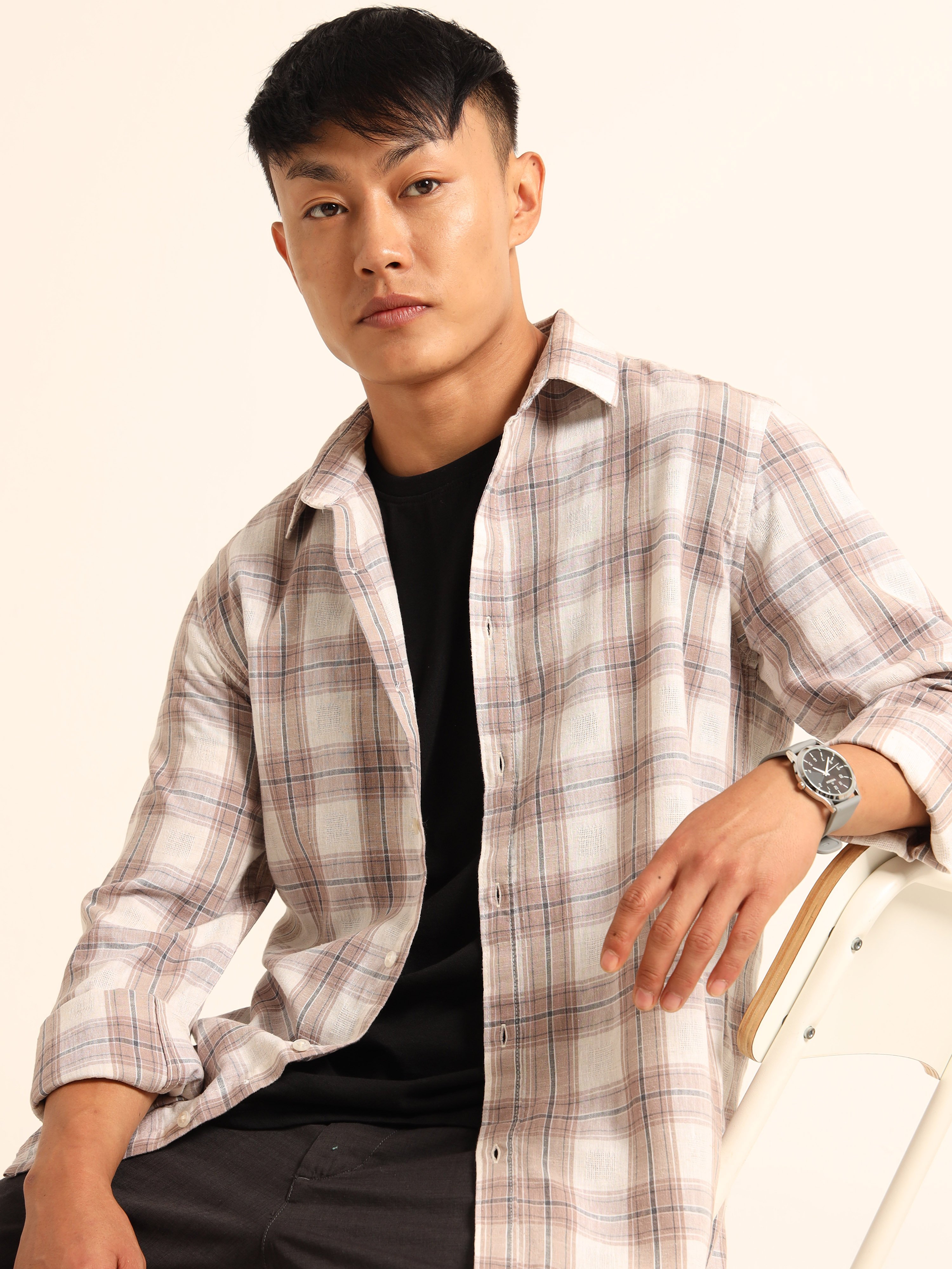 Light Pink Checked Casual Shirt