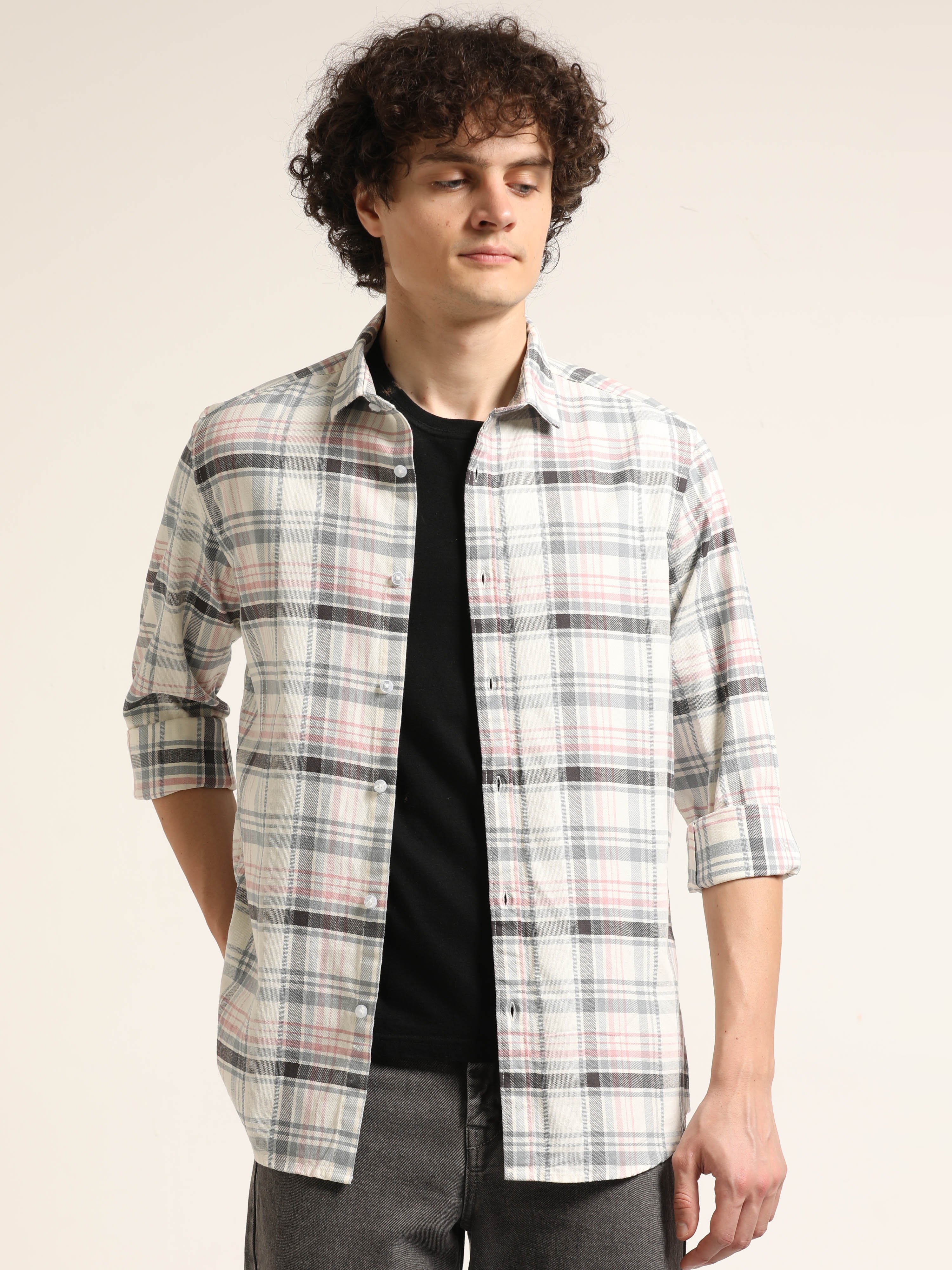 Multi-Color Bushirt Check Long Sleeves Shirt