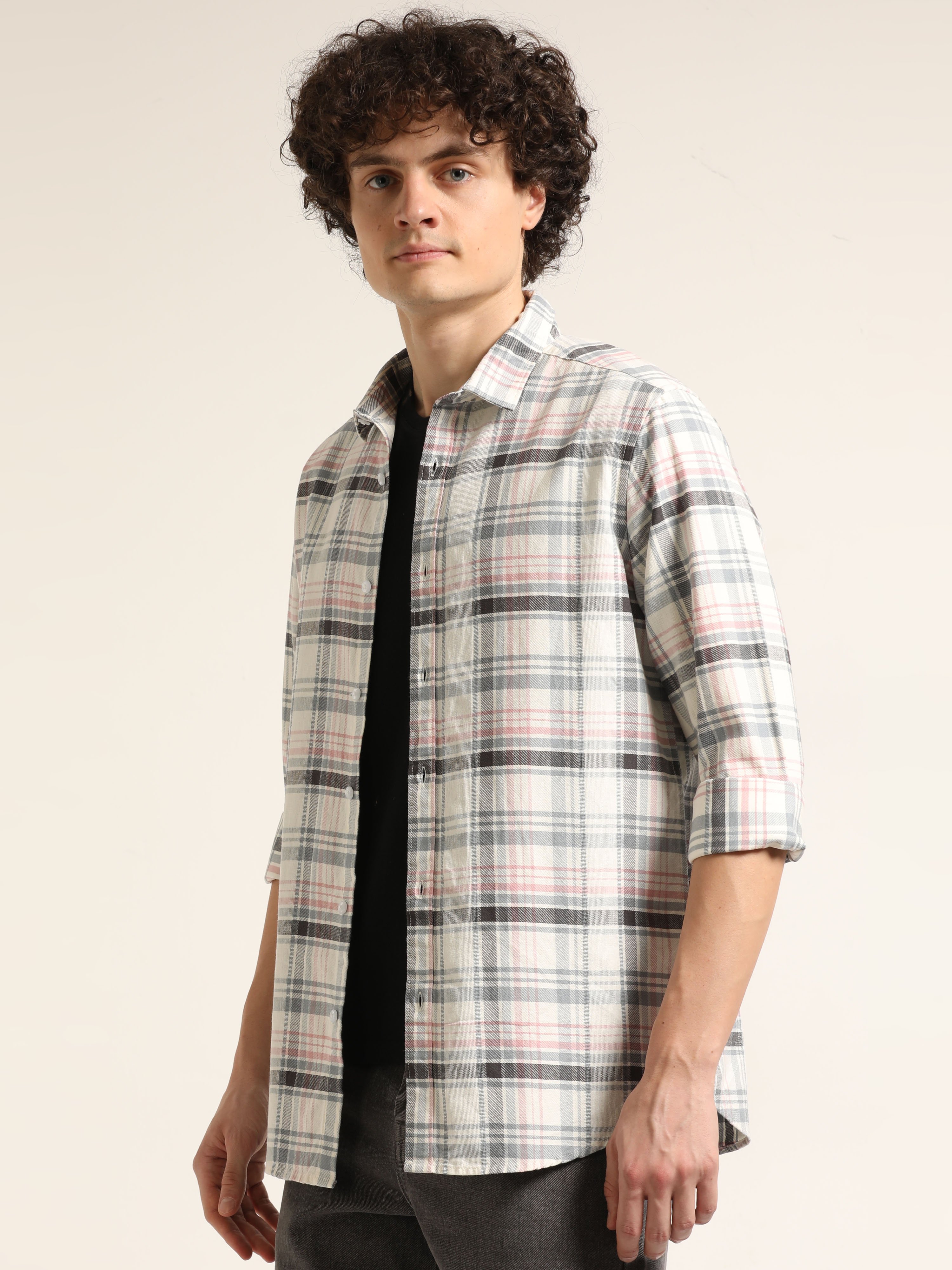 Multi-Color Bushirt Check Long Sleeves Shirt