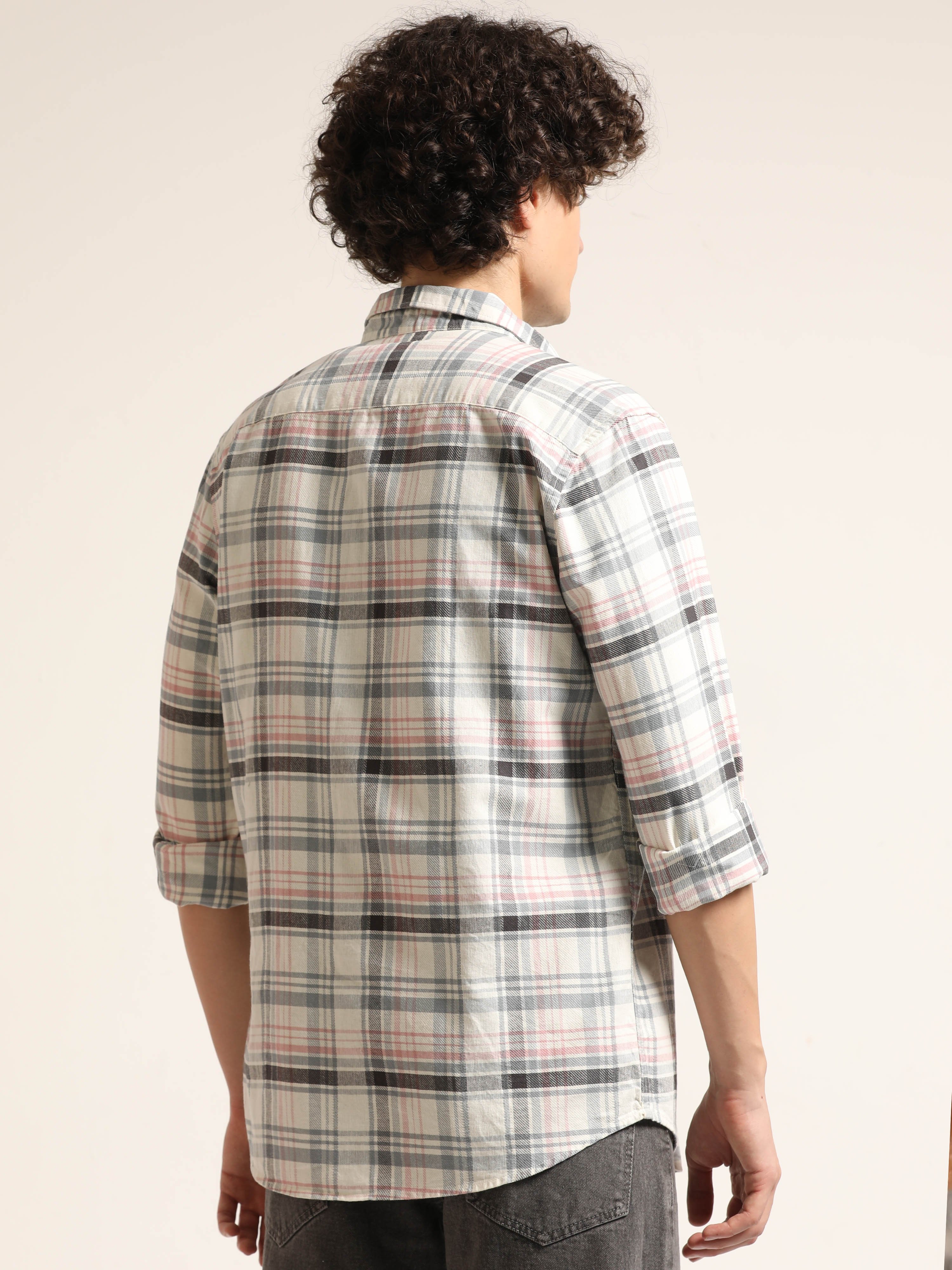 Multi-Color Bushirt Check Long Sleeves Shirt