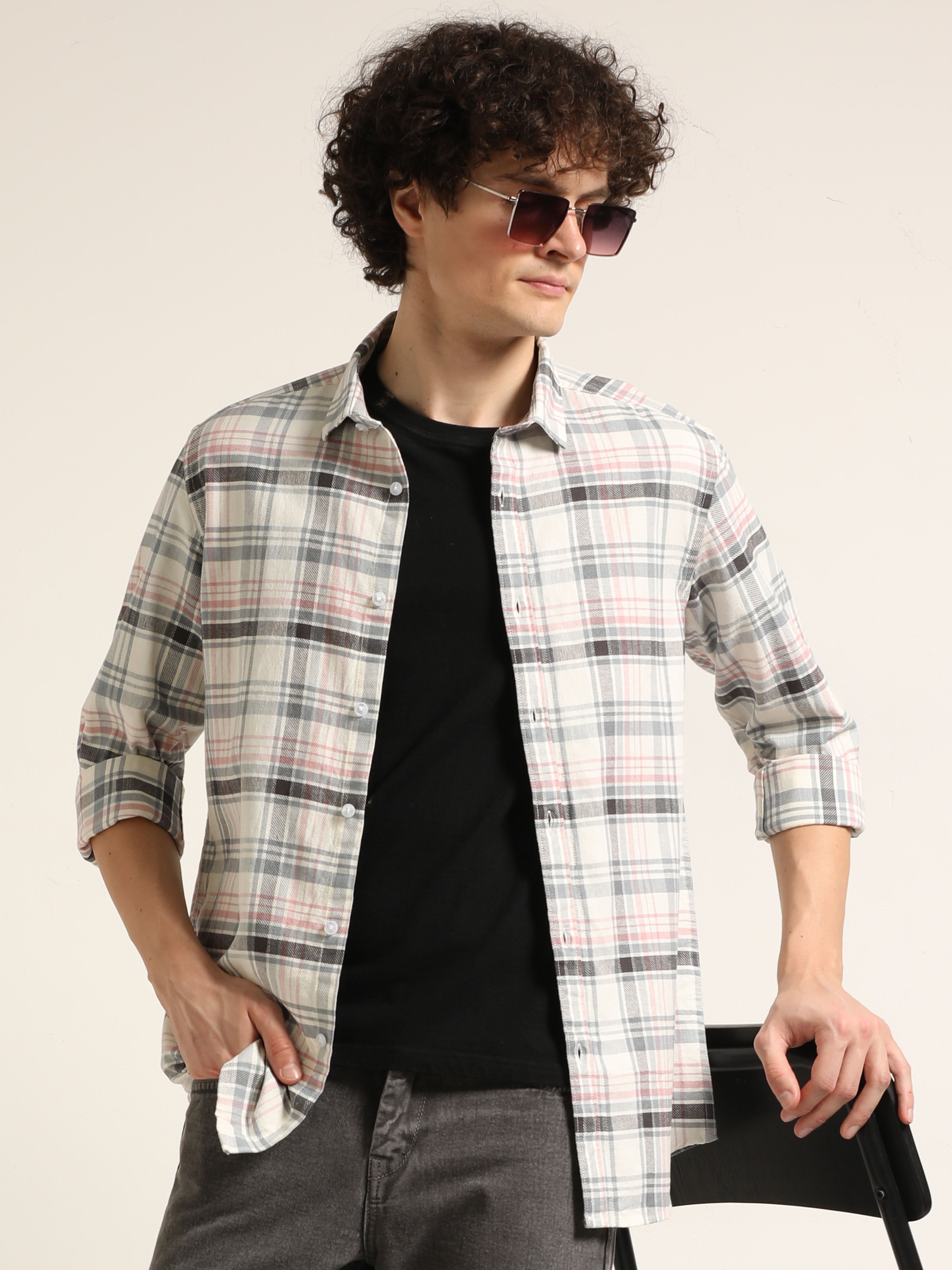 Multi-Color Bushirt Check Long Sleeves Shirt